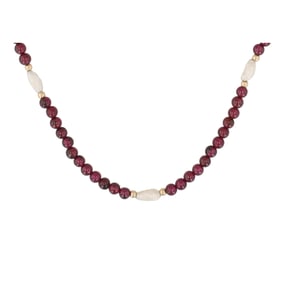 Garnet Freshwater Pearl 14K Gold Bead Clasp Necklace