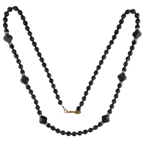 Vintage Miriam Haskell Jet Bead Rhinestone Station Necklace