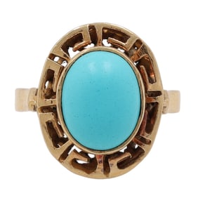 14K Gold Greek Turquoise Key Motif Ring