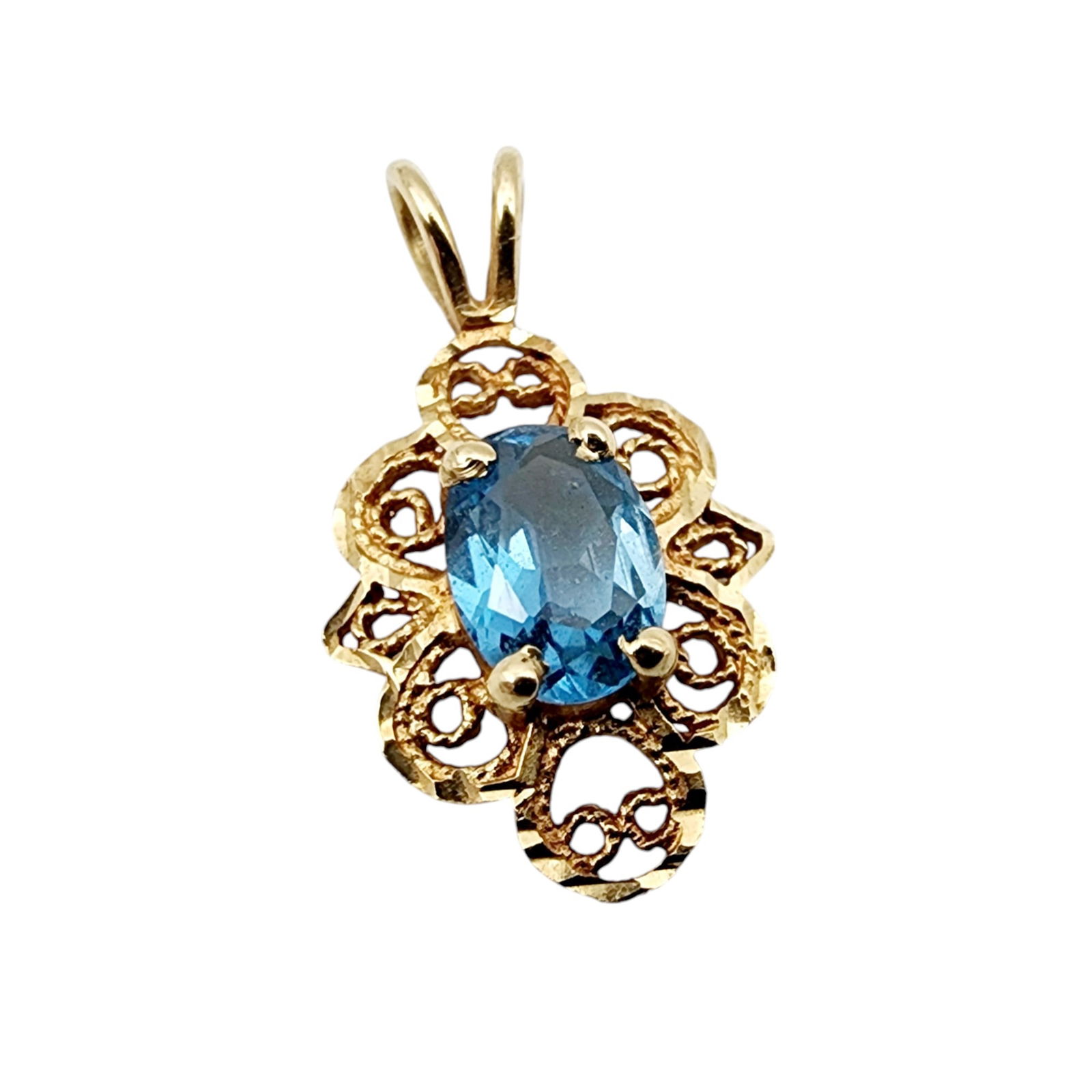 14k Gold Vintage Signed Ornate Topaz Pendant (1 of 4)