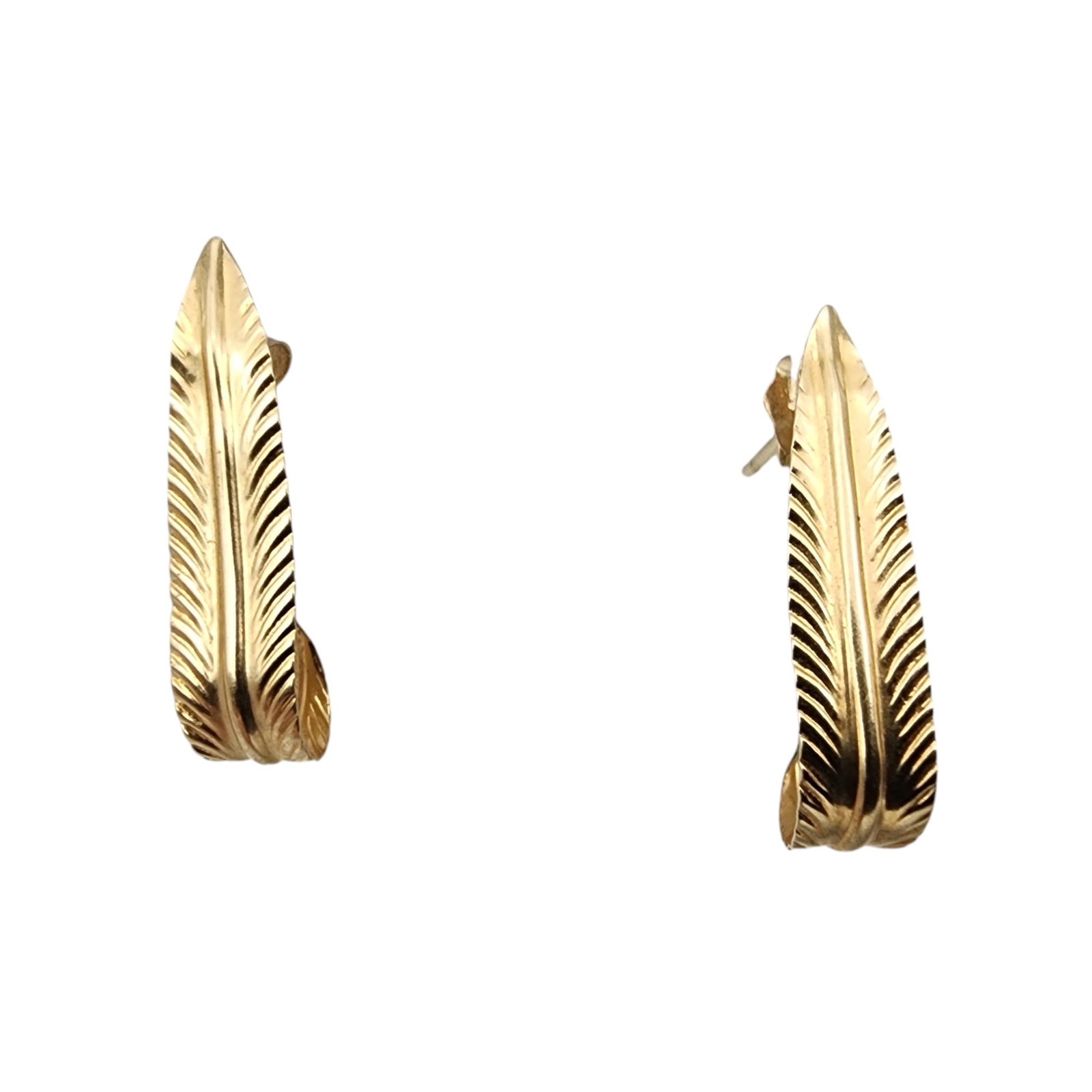 14k Gold Curved Feather Earrings: 14k Gold Curved Feather Earrings .7g w/backs