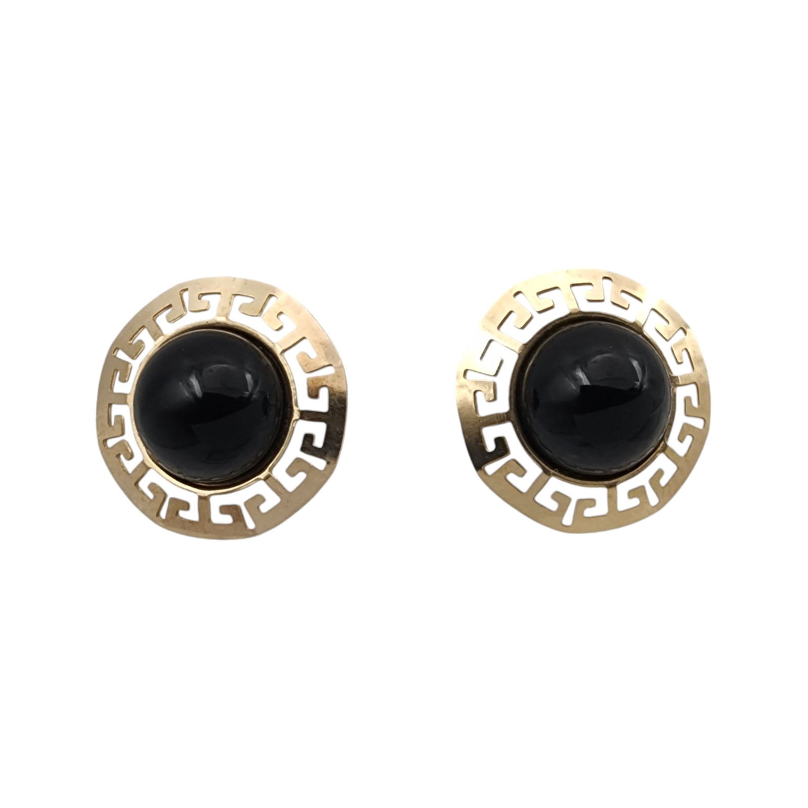 14k Gold Signed Onyx Dome Earrings (1 of 5)