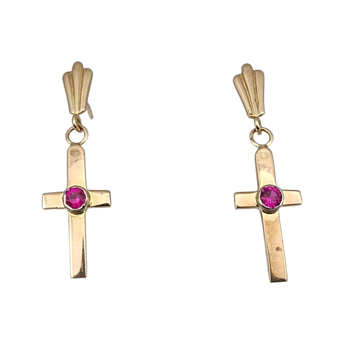 14k Gold Signed Ruby Cross Dangle Earrings (1 of 6)