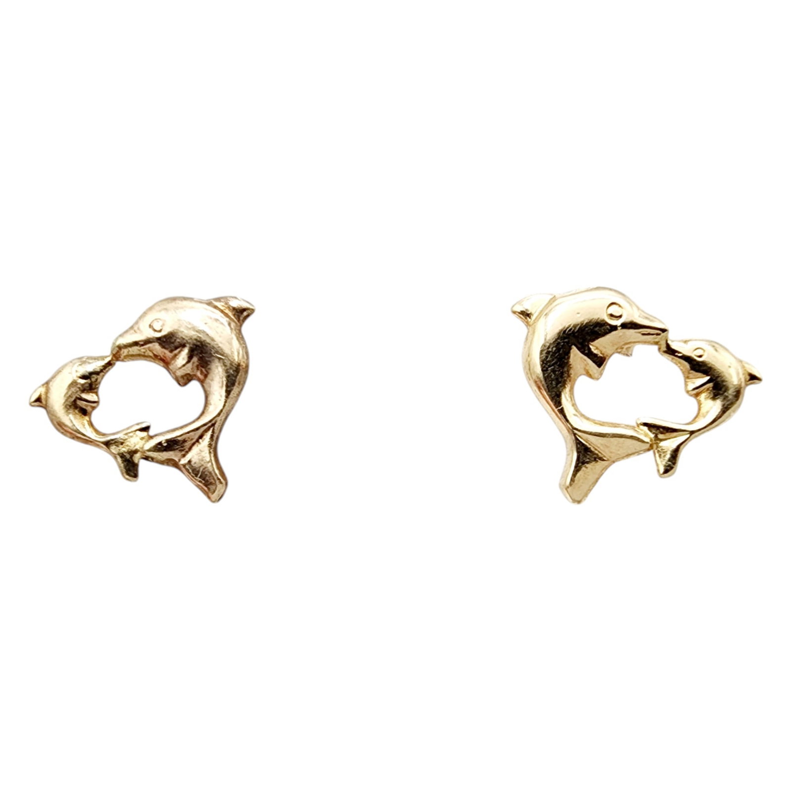 14k Gold Dolphin Kiss Earrings: 14k Gold Dolphin Kiss Earrings .5g w/backs