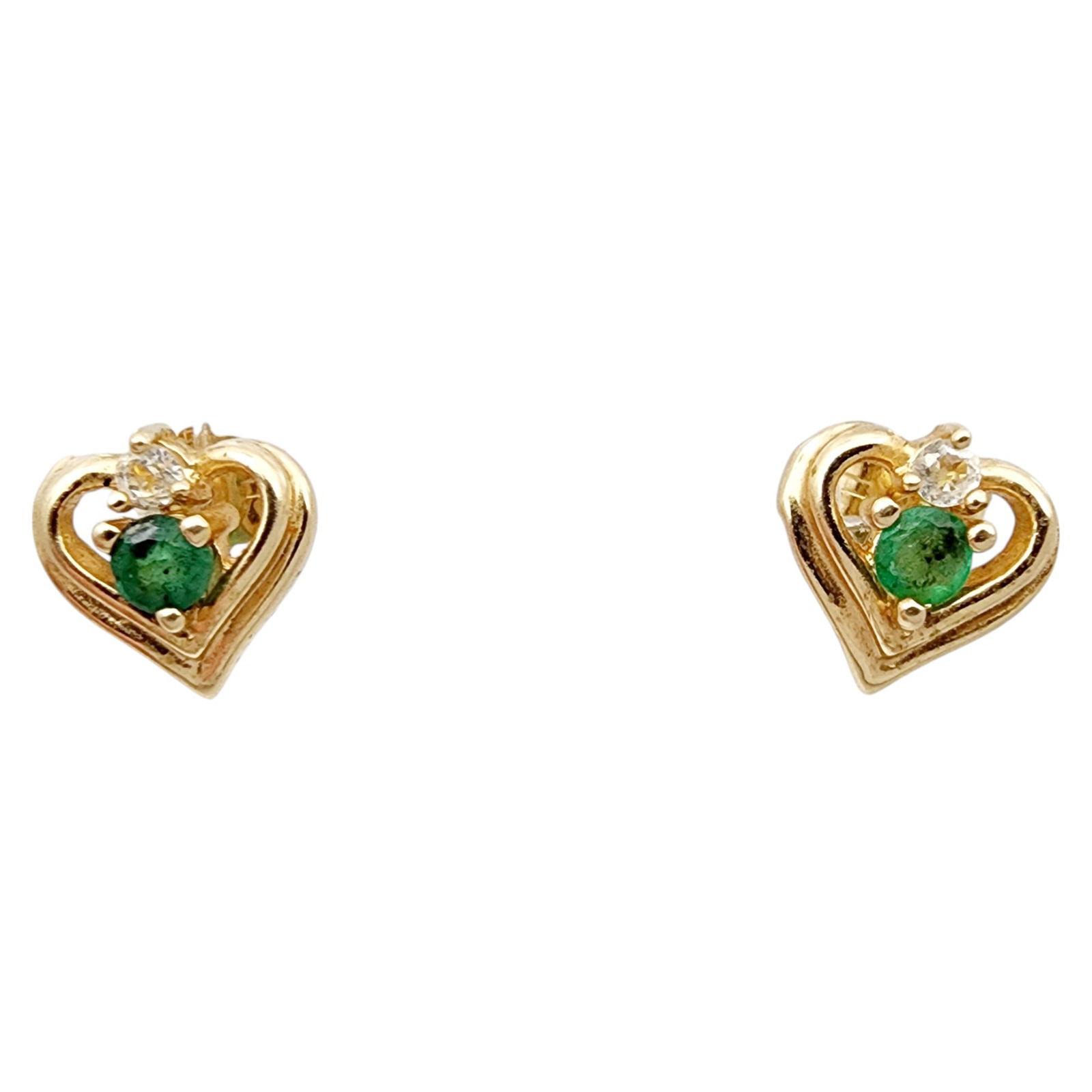 14k Gold Signed Diamond Emerald Earrings (1 of 5)