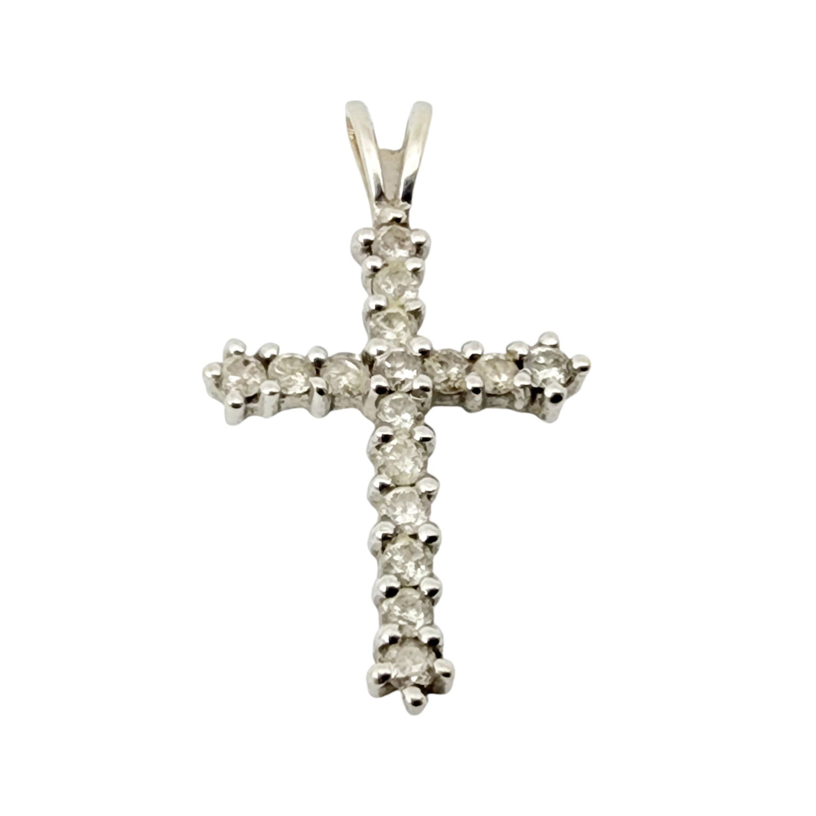 14k White Gold Signed Diamond Cross Pendant (1 of 5)