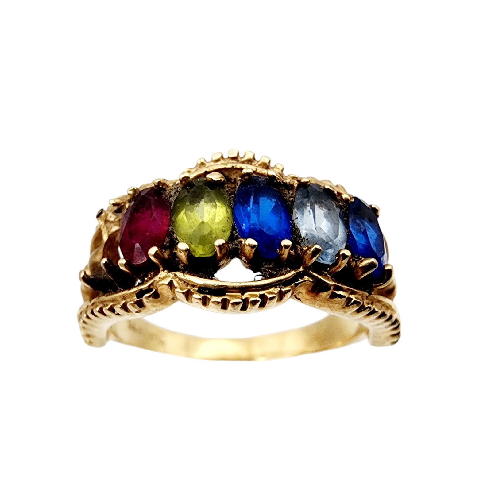 14k Gold Signed Multi Gemstone Ring Sz 6.5 (1 of 8)
