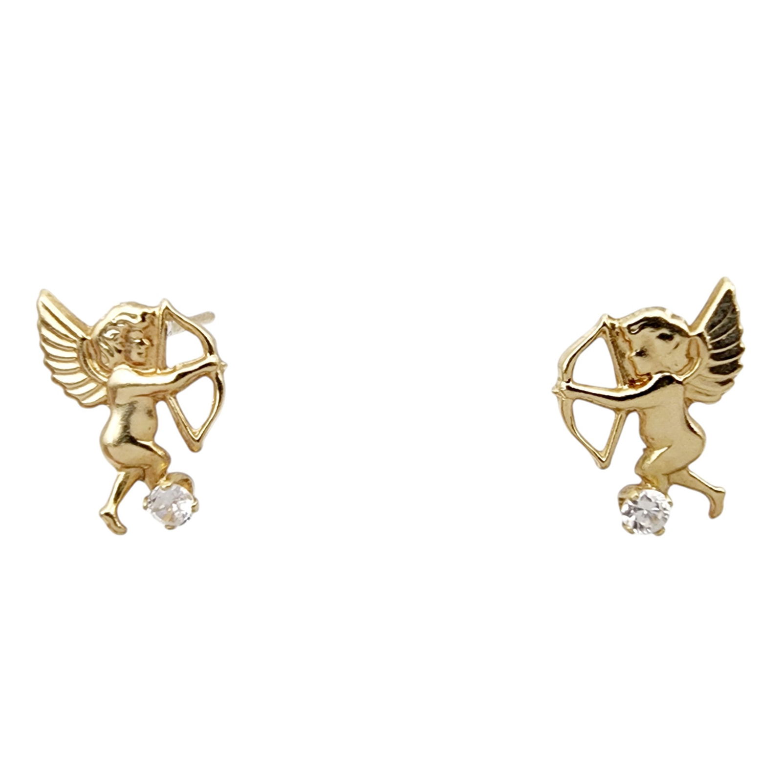14k Gold Cupid CZ Stud Earrings: 14k Gold Cupid CZ Stud Earrings no backs .3g