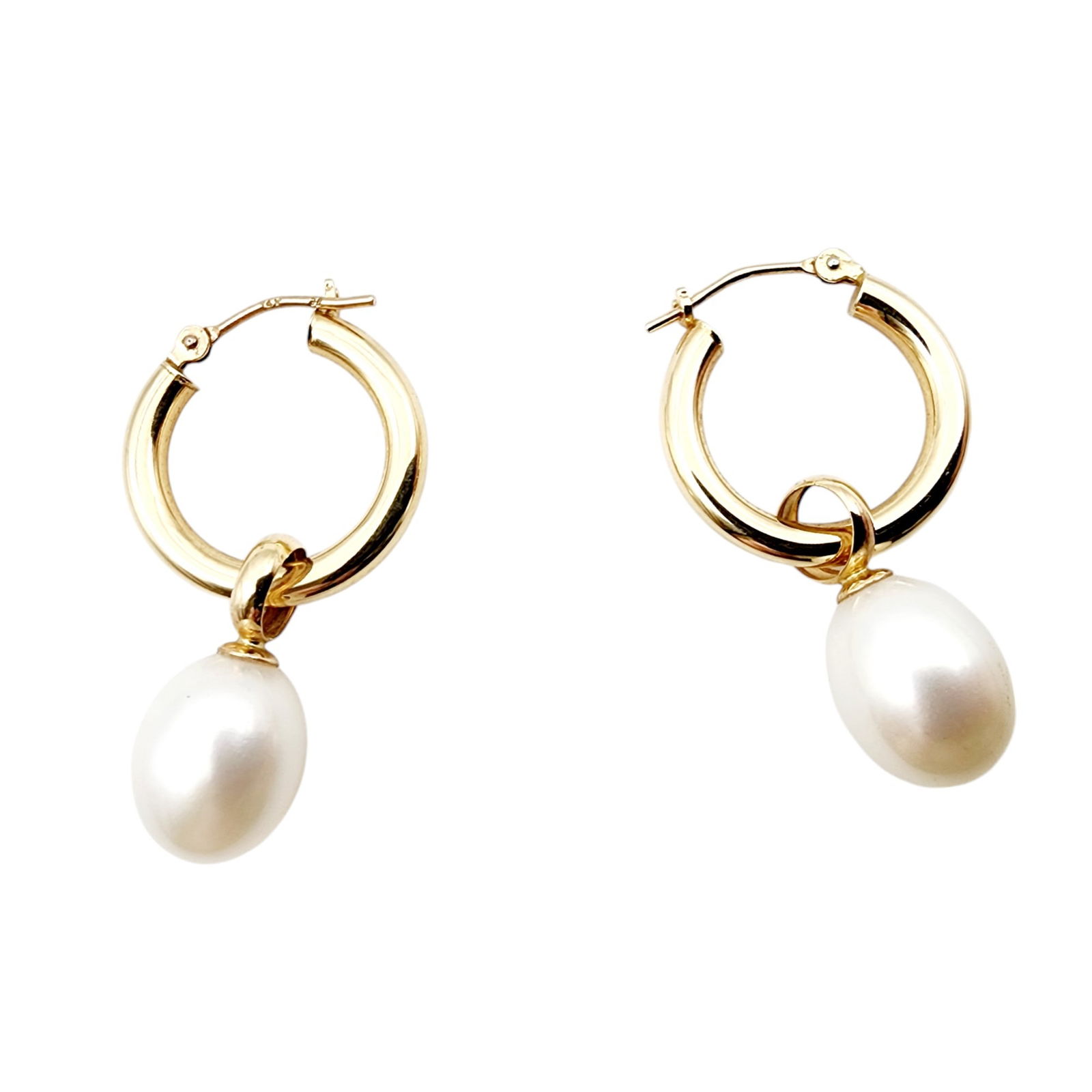 14k Gold Hoops W/ Pearl Charm Dangles Earrings (1 of 6)