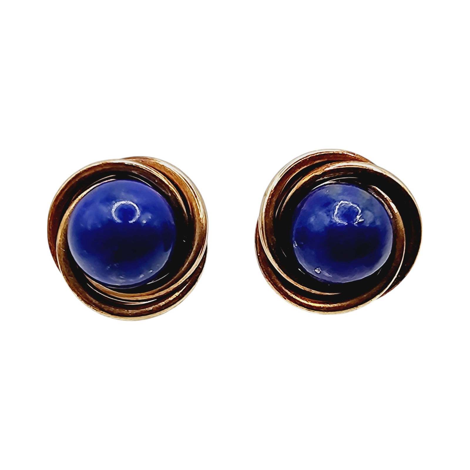 14k Gold Lapis Lazuli Orbit Stud Earrings: 14k Gold Lapis Lazuli Orbit Stud Earrings No Backs 2.2g