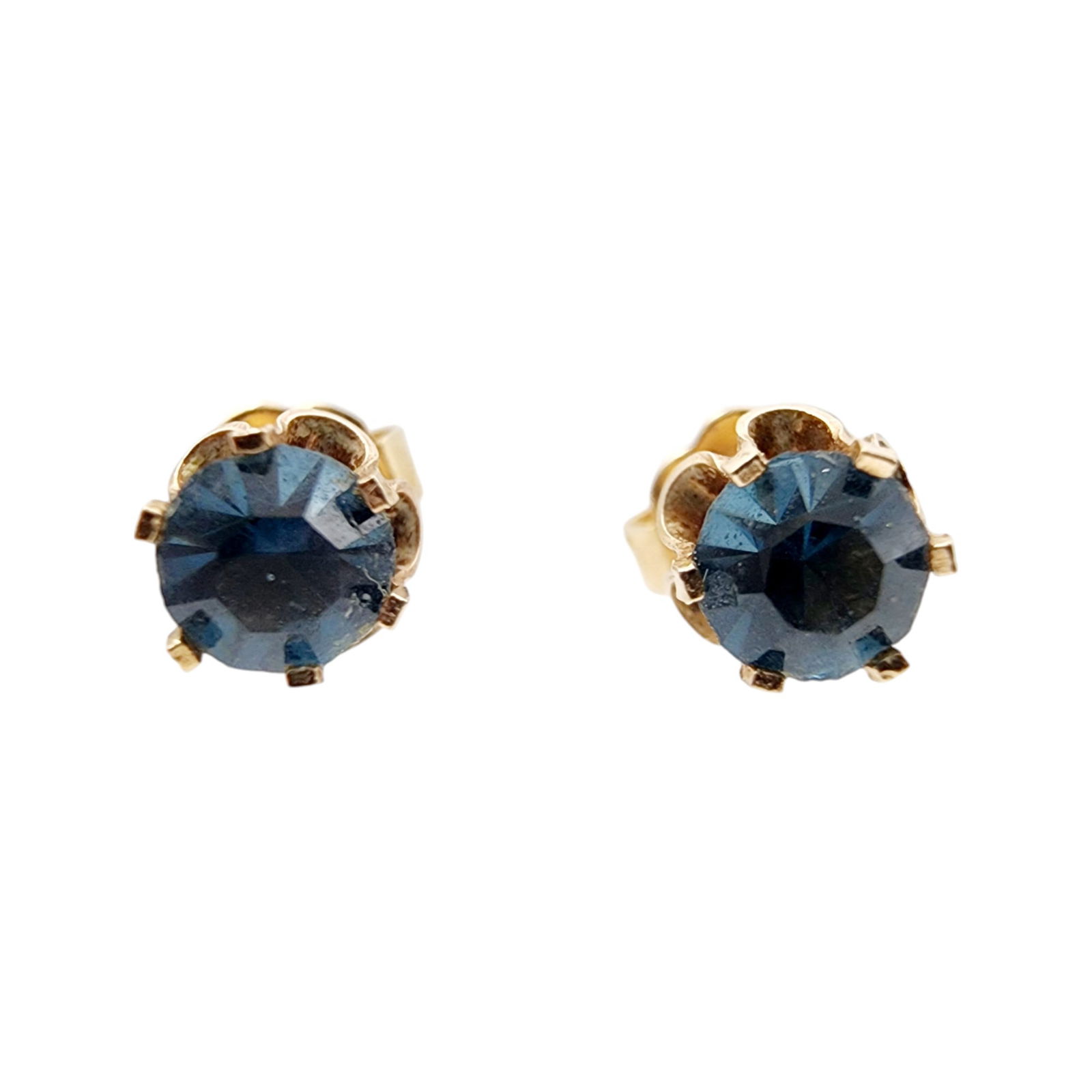 14k Gold Topaz? Blue Stud Earrings: 14k Gold Topaz? Blue Stud Earrings With Backs .8g