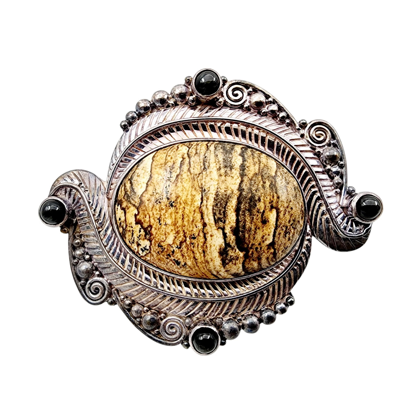 Sajen Sterling Picture Jasper Onyx Pendant Brooch: Sajen Sterling Picture Jasper Onyx Pendant Brooch 30.8g