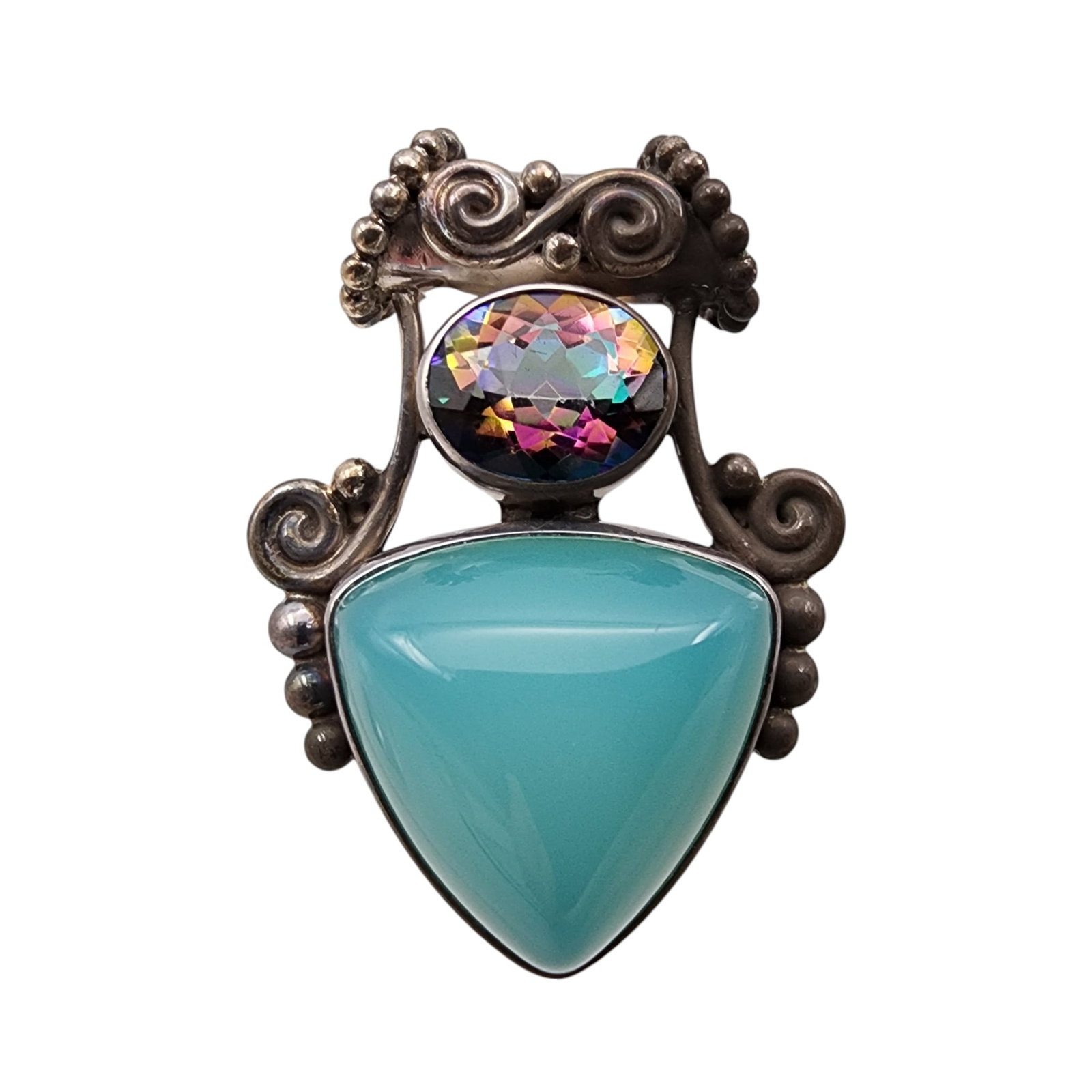 Sajen Sterling Trillion Chalcedony and Mystic Topaz Slide Pendant: Sajen Sterling Trillion Chalcedony and Mystic Topaz Slide Pendant 11.9g