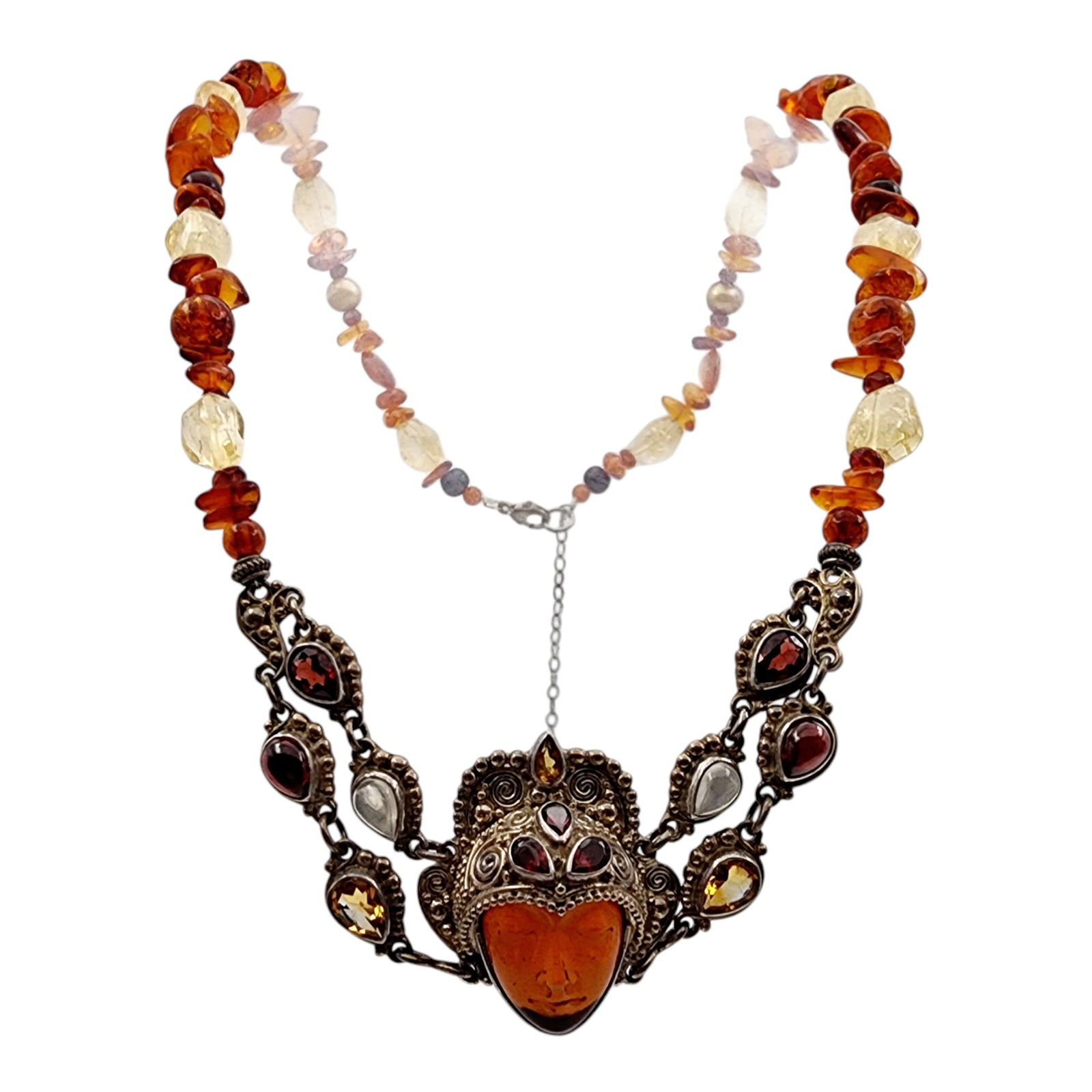 Rare Sajen Sterling Amber Citrine Garnet Moonstone Goddess Necklace (1 of 9)