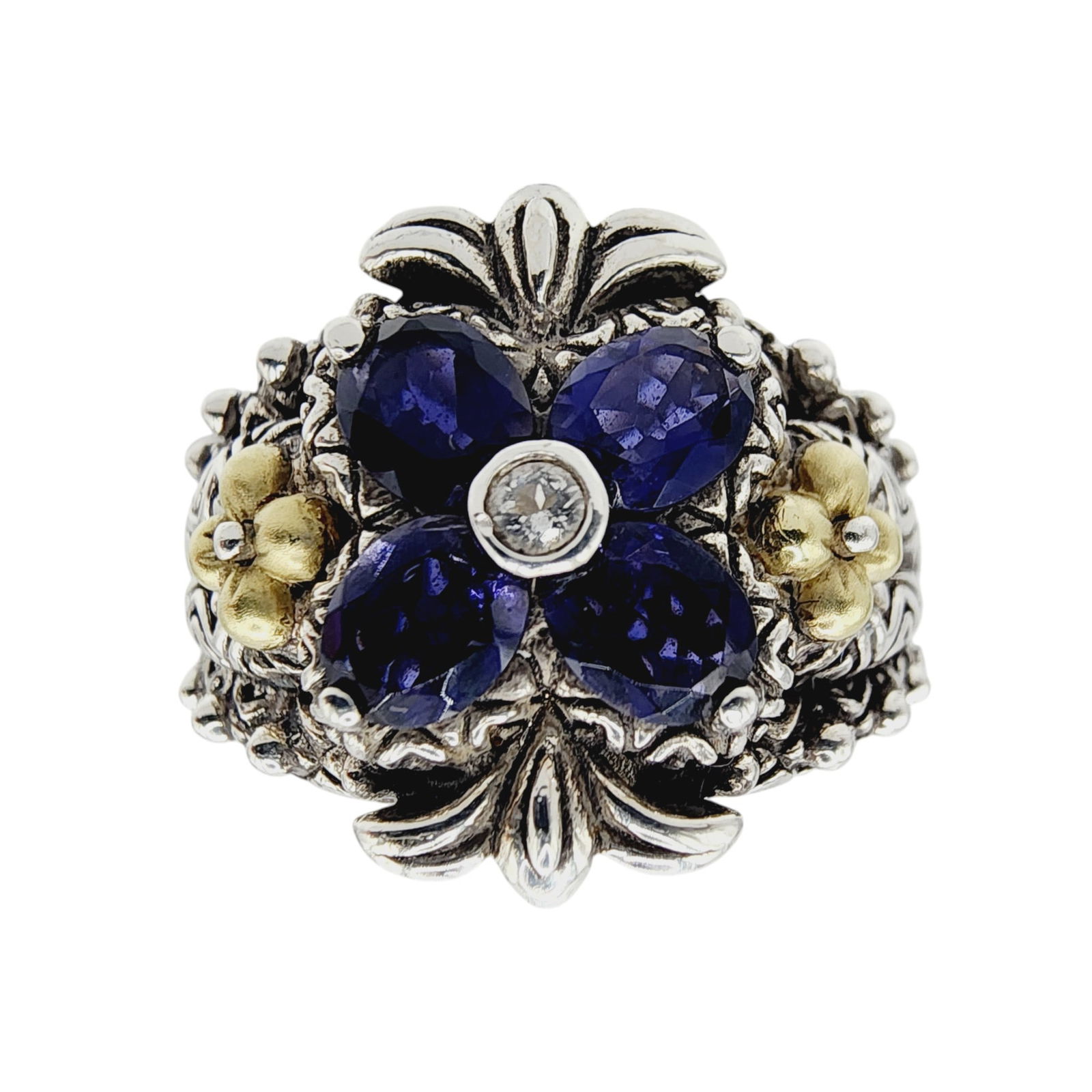 Barbara Bixby 18k Gold Sterling Iolite White Topaz Flower Ring Sz 9 (1 of 8)