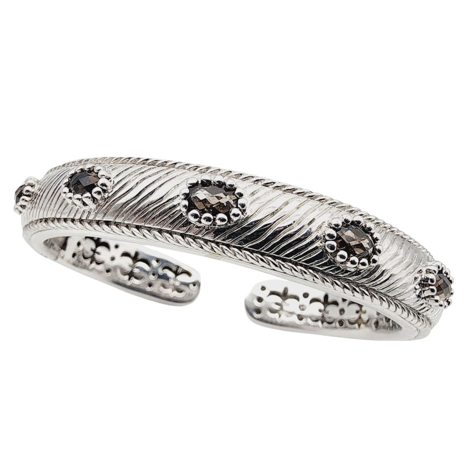 Judith Ripka Sterling Smoky Quartz Cuff Bracelet: Judith Ripka Sterling Smoky Quartz Cuff Bracelet 47.2g