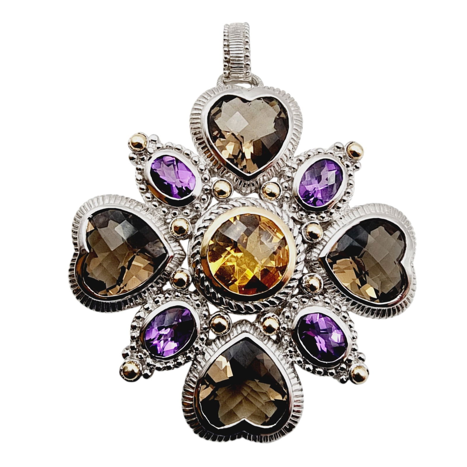 Judith Ripka 14k Gold Sterling Multi Stone Cluster Pendant Brooch (1 of 5)