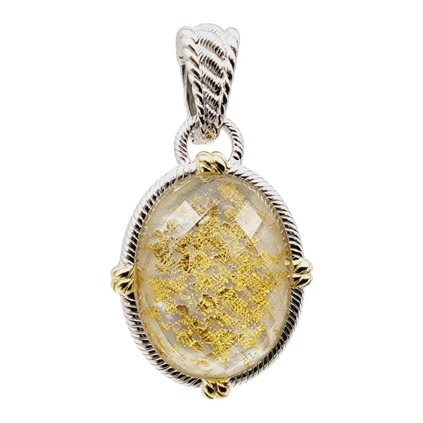 Judith Ripka Sterling 14k Gold Flake Quartz Pendant (1 of 4)