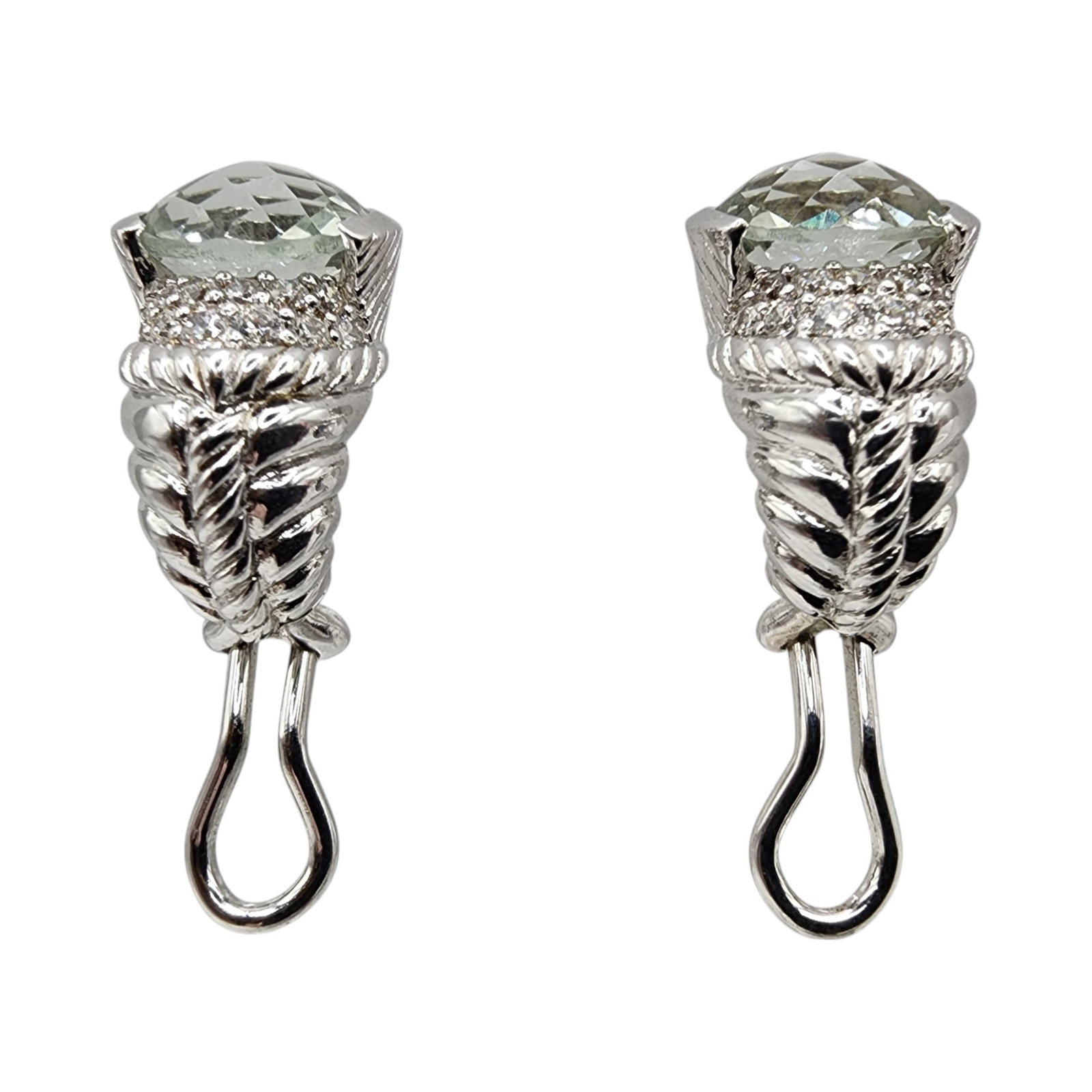 Judith Ripka Sterling Prasiolite CZ Earrings: Judith Ripka Sterling Prasiolite CZ Earrings 10.4g