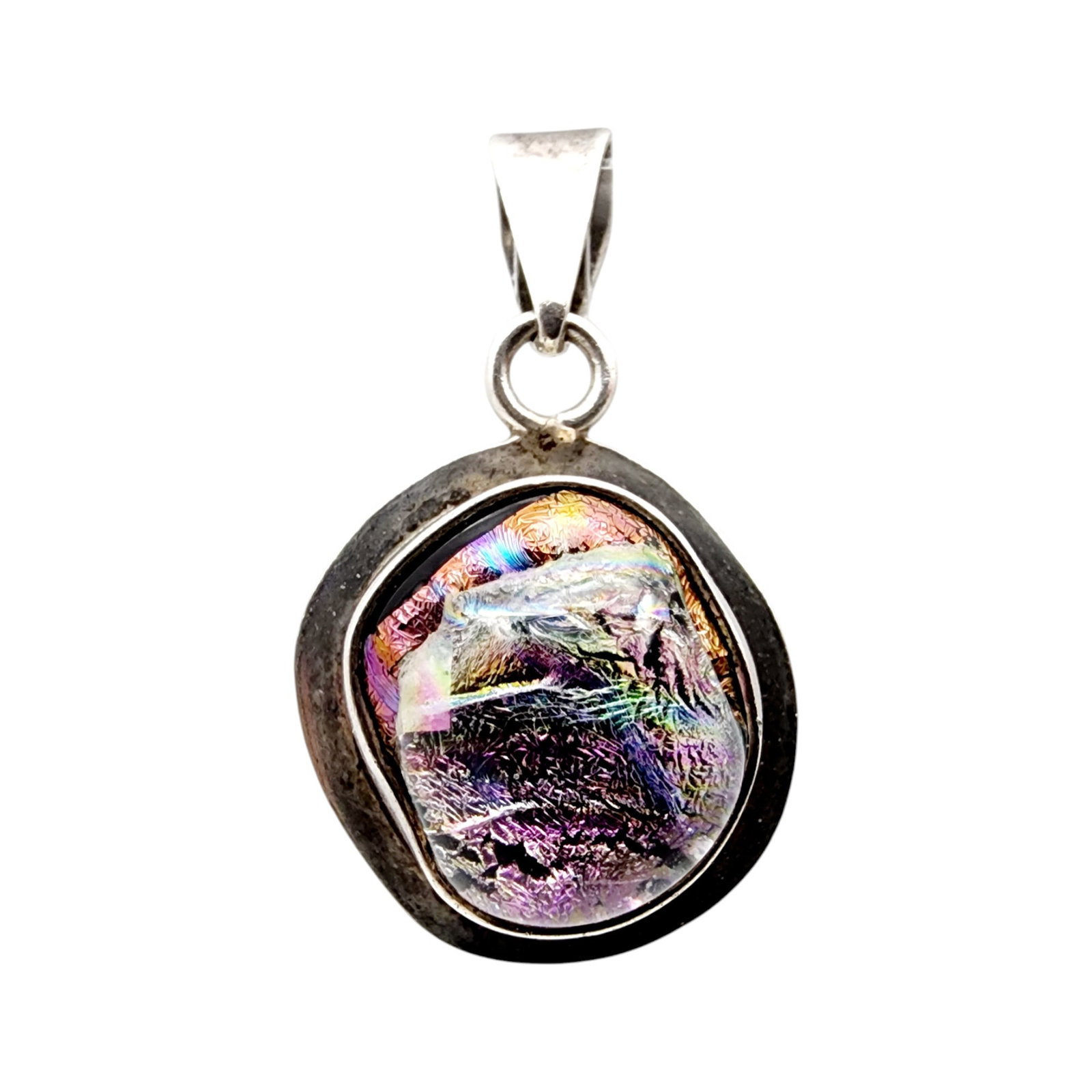 Nancy Geddes Handcrafted Sterling Dichroic Glass Pendant: Nancy Geddes Handcrafted Sterling Dichroic Glass Pendant 6.2g