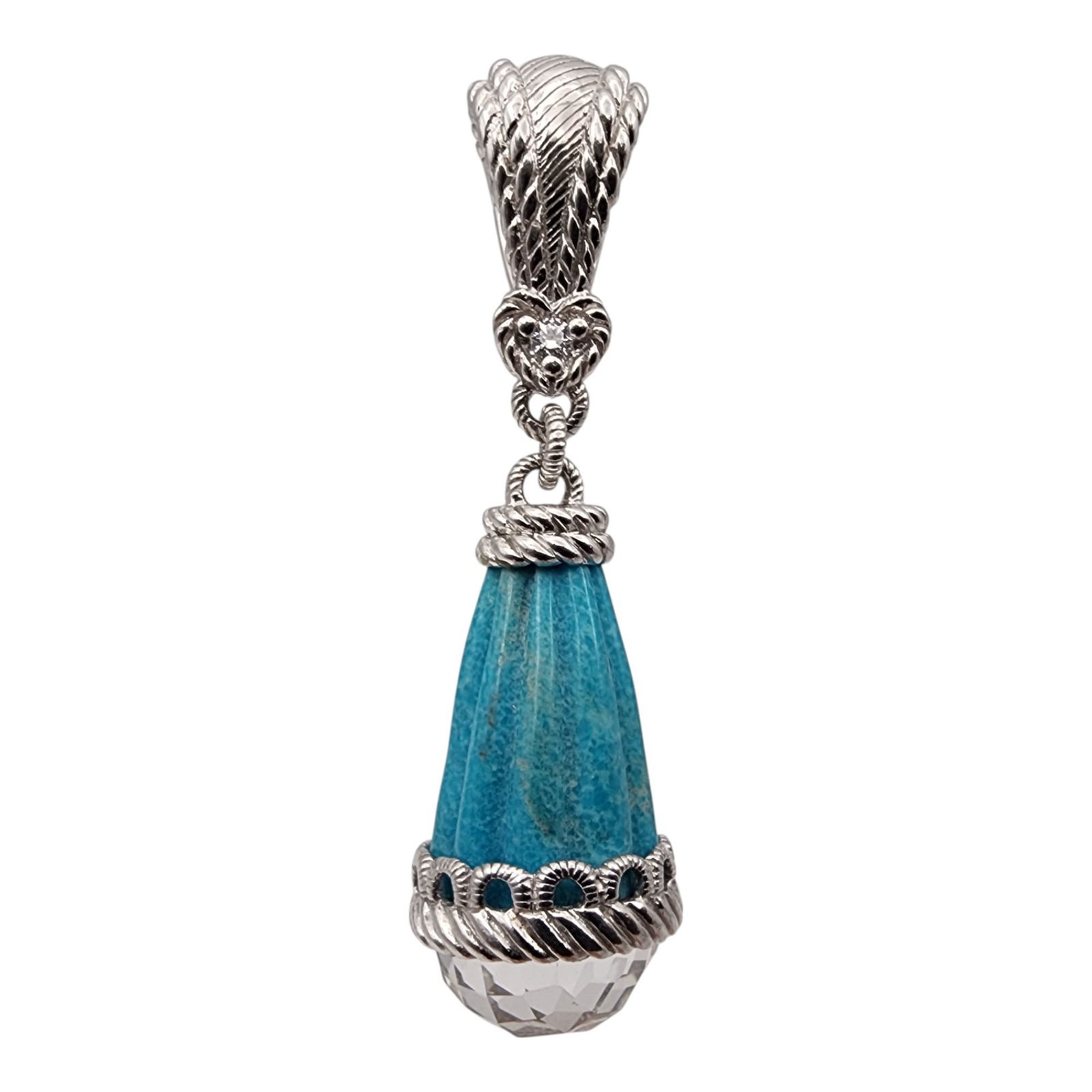 Judith Ripka Sterling Turquoise Cubic Zirconia Pendant: Judith Ripka Sterling Turquoise Cubic Zirconia Pendant 9g