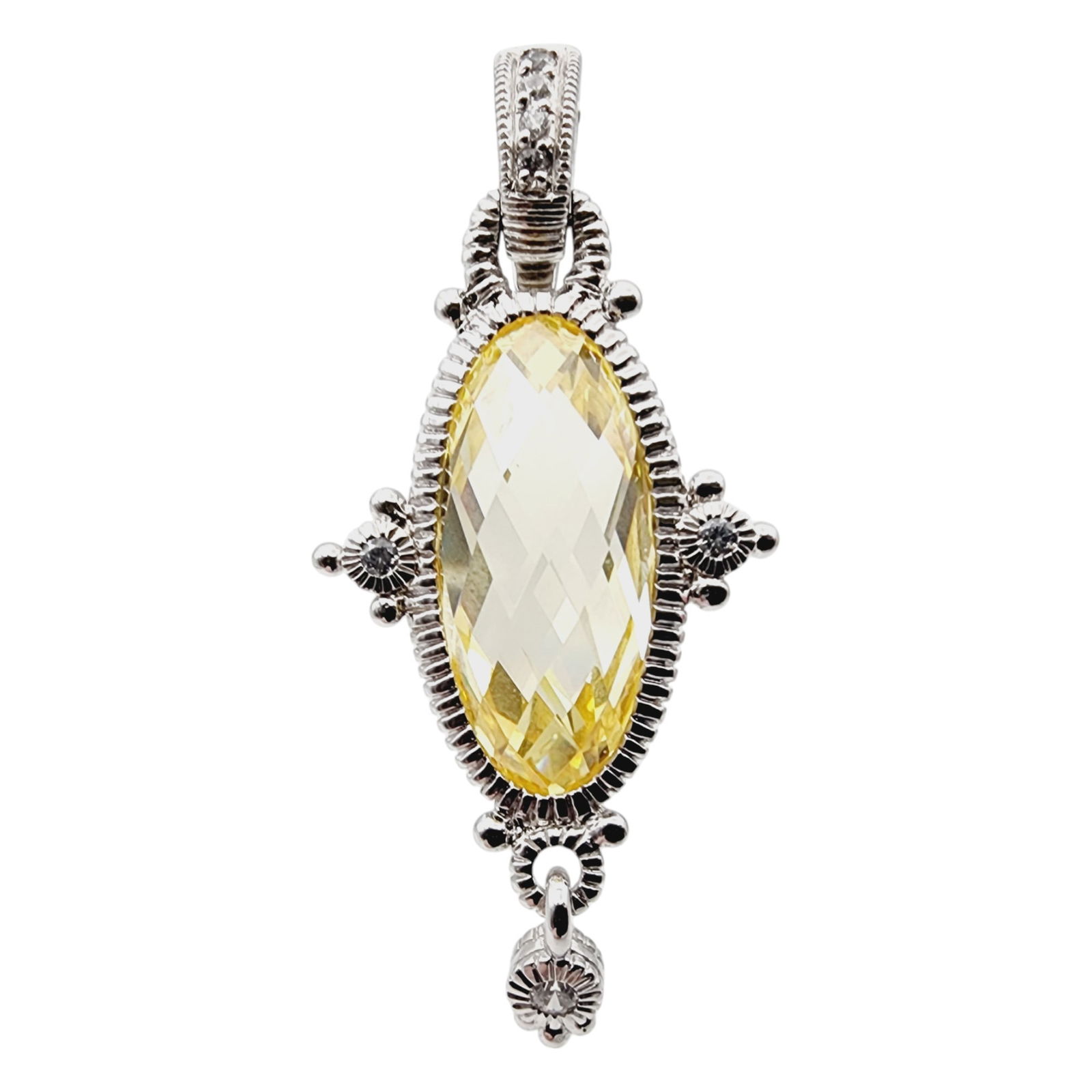 Judith Ripka Sterling Citrine CZ Drop Pendant: Judith Ripka Sterling Citrine CZ Drop Pendant 6.3g