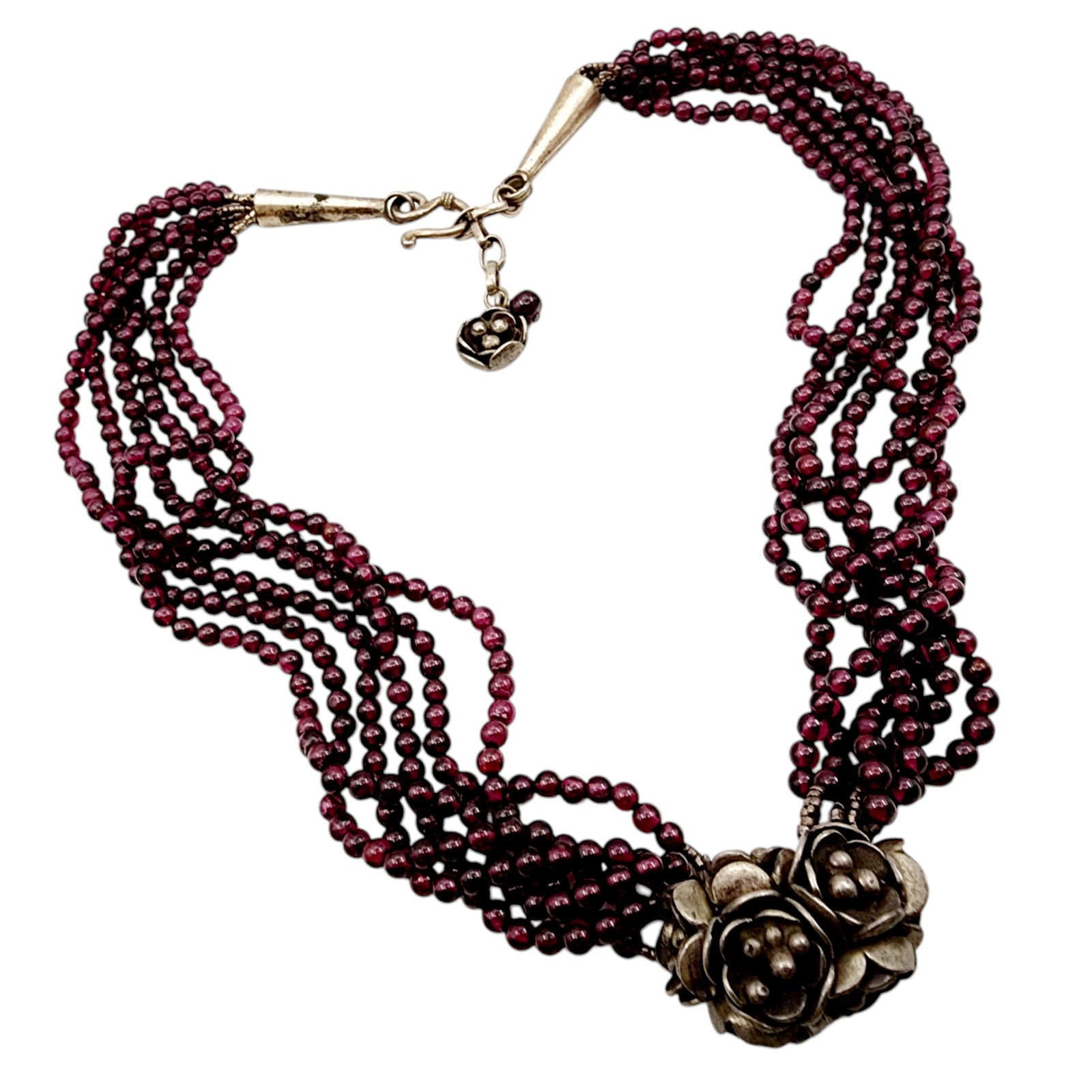Vintage Sterling Garnet Cluster Necklace (1 of 8)