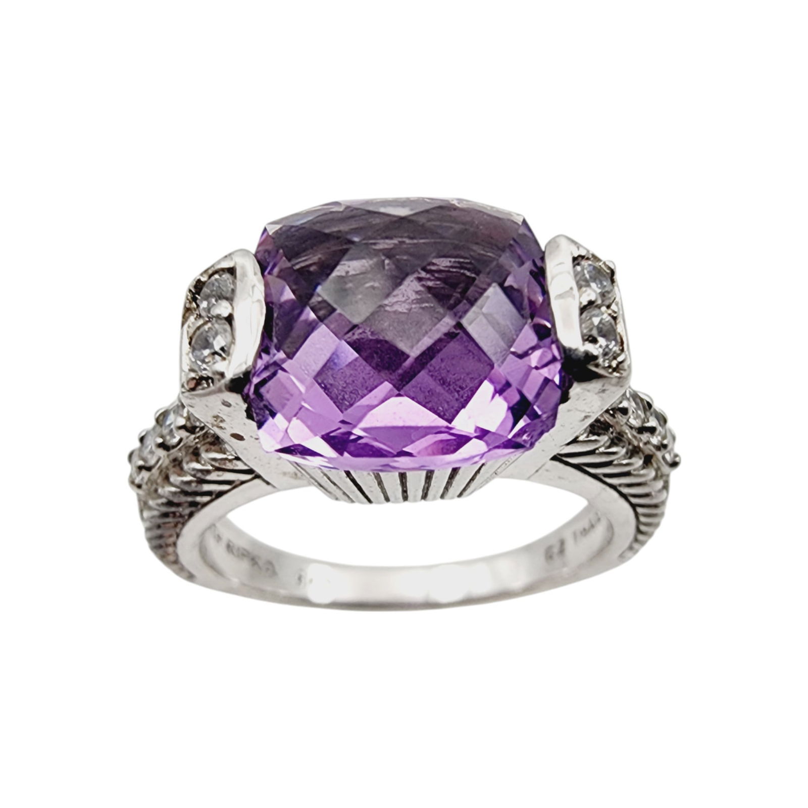 Judith Ripka Sterling Amethyst Diamonique CZ Ring Sz 8 (1 of 6)