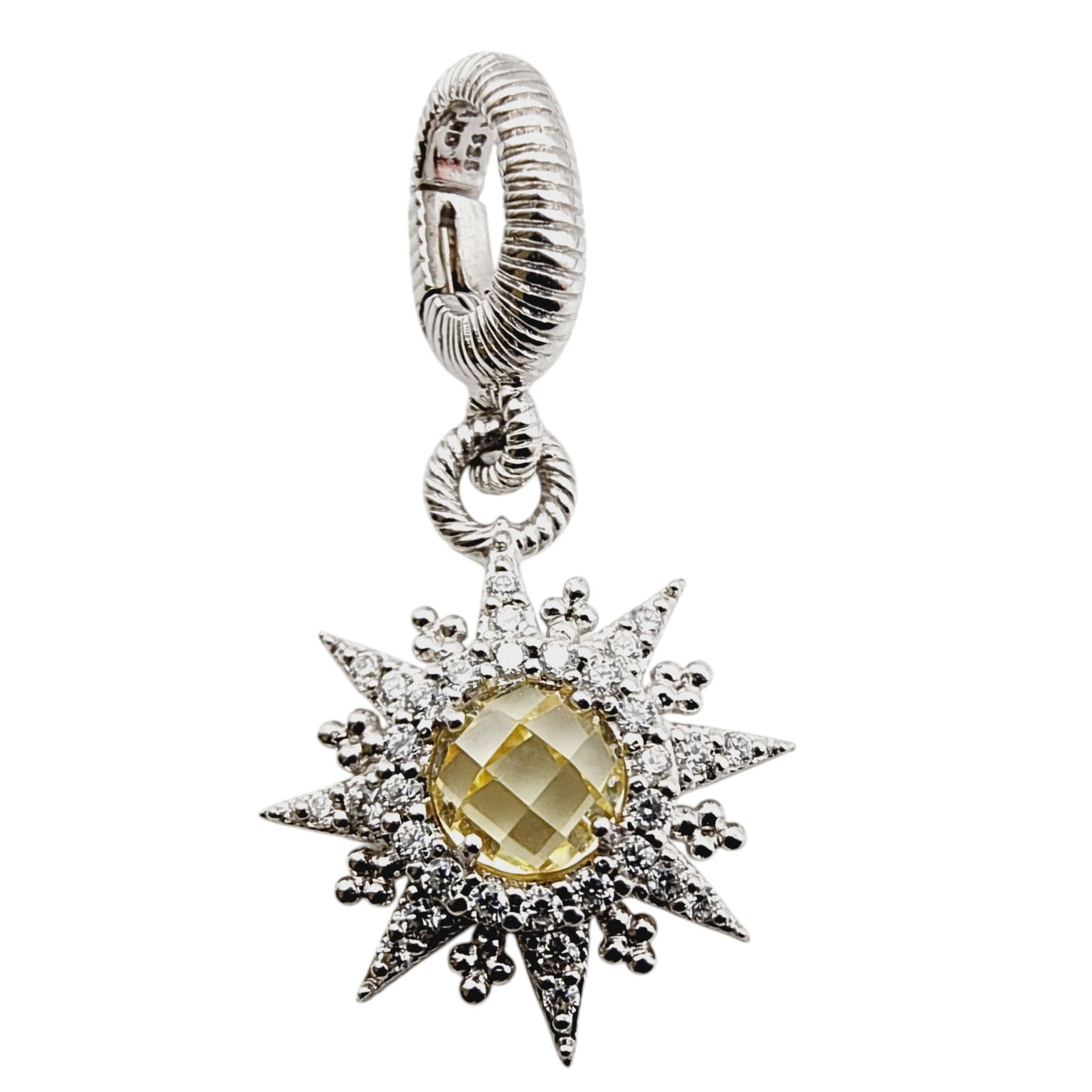 Judith Ripka Sterling Citrine CZ Starburst Pendant: Judith Ripka Sterling Citrine CZ Starburst Pendant 2.8g