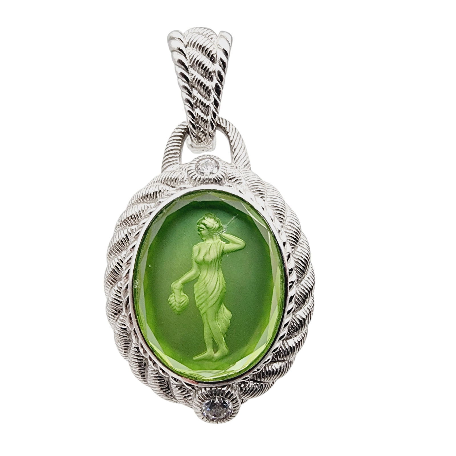 Judith Ripka Sterling CZ Intaglio Goddess Pendant: Judith Ripka Sterling CZ Intaglio Goddess Pendant 14.5g