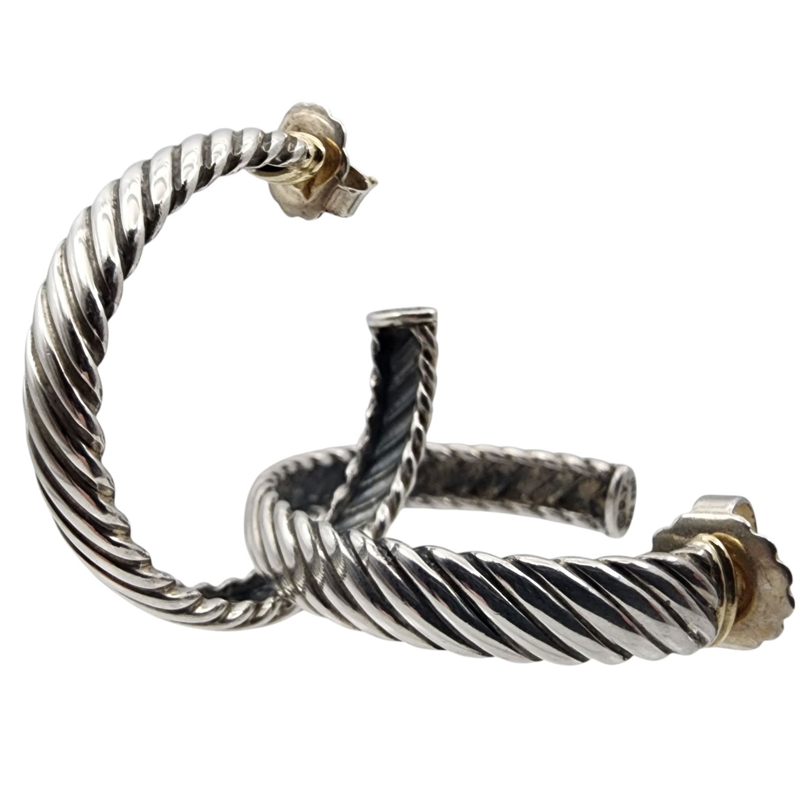 David Yurman 18k Gold Sterling Large Cable Hoop Earrings (1 of 6)