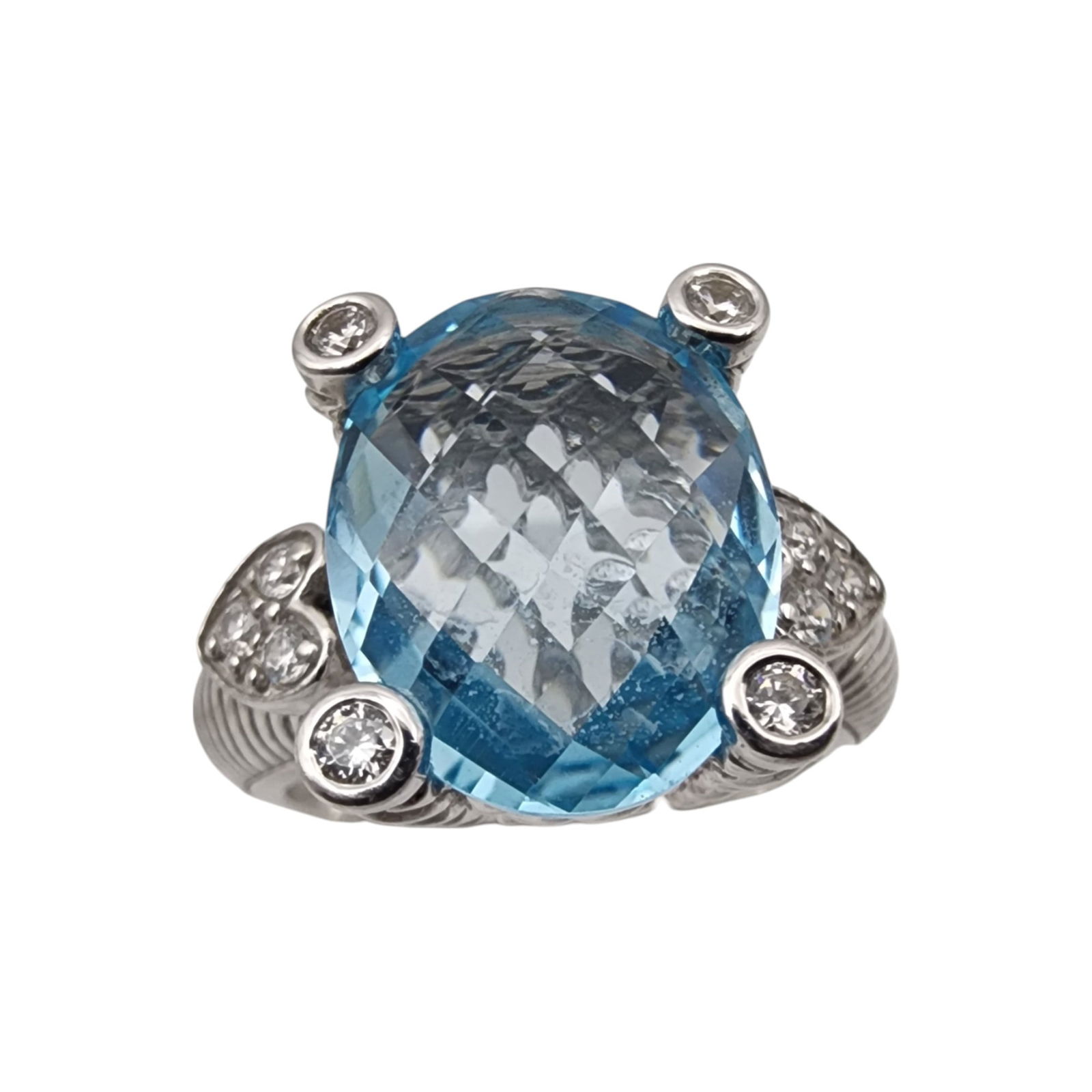 Judith Ripka Sterling Blue Topaz CZ Heart Ring Sz 7 (1 of 6)