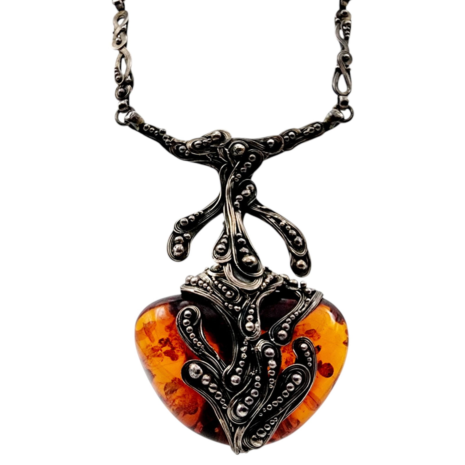 Incredible Vintage Sterling Brutalist Amber Necklace (1 of 16)