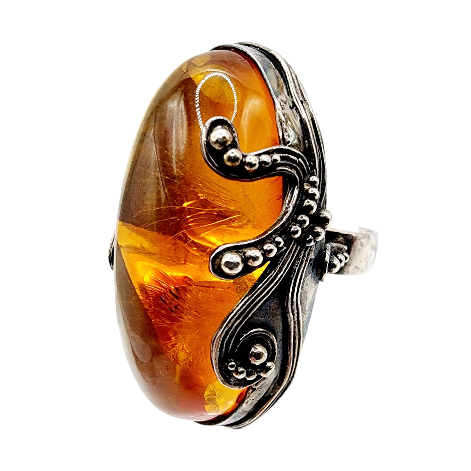 Huge Vintage Sterling Brutalist Amber Ring Sz 7 (1 of 11)