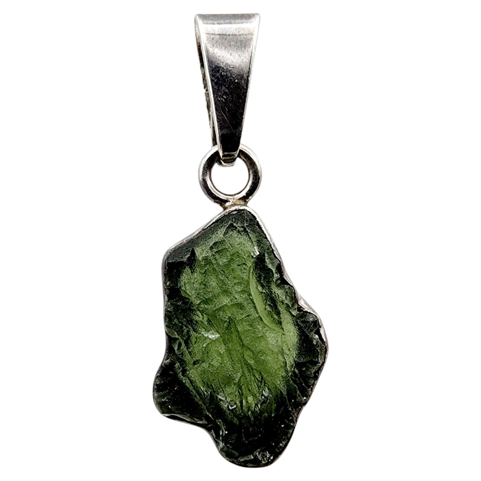 Charles Albert Sterling Moldavite Pendant: Charles Albert Sterling Moldavite Pendant 6.9g