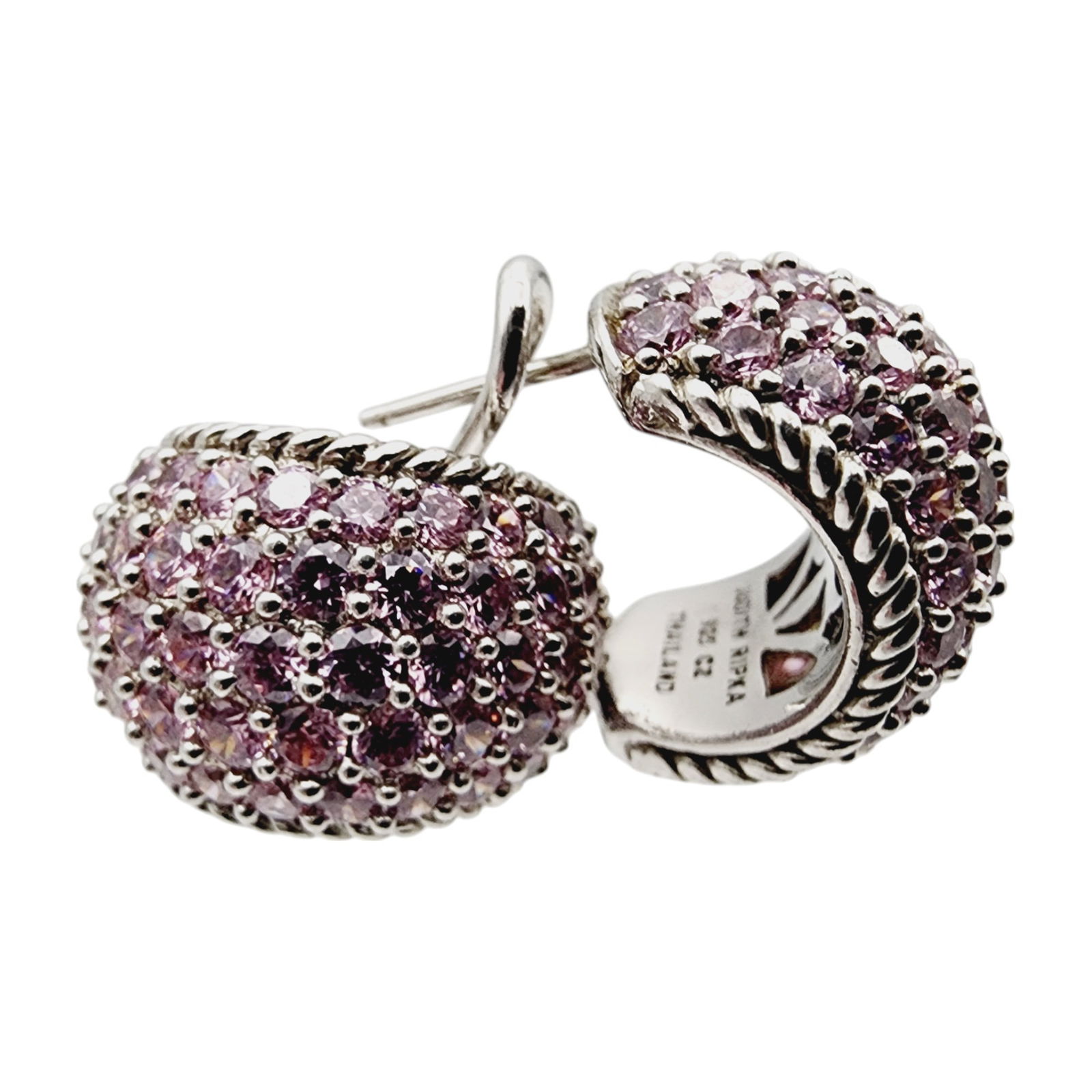 Judith Ripka Sterling Pink Cubic Zirconia Hoop Earrings: Judith Ripka Sterling Pink Cubic Zirconia Hoop Earrings 15.8g