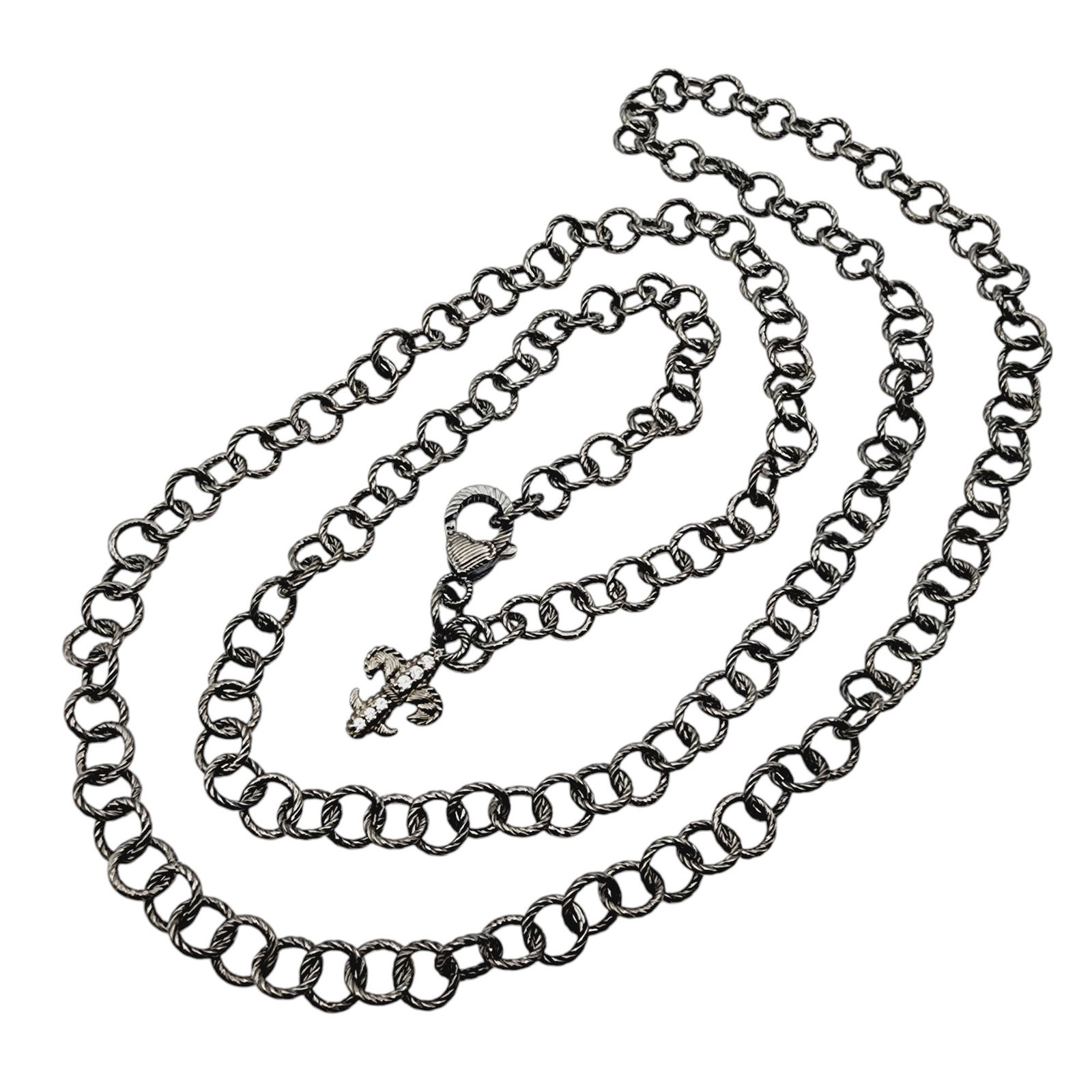 Judith Ripka Sterling CZ Fleur de Lis Link Necklace: Judith Ripka Sterling CZ Fleur de Lis Link Necklace 29.5g