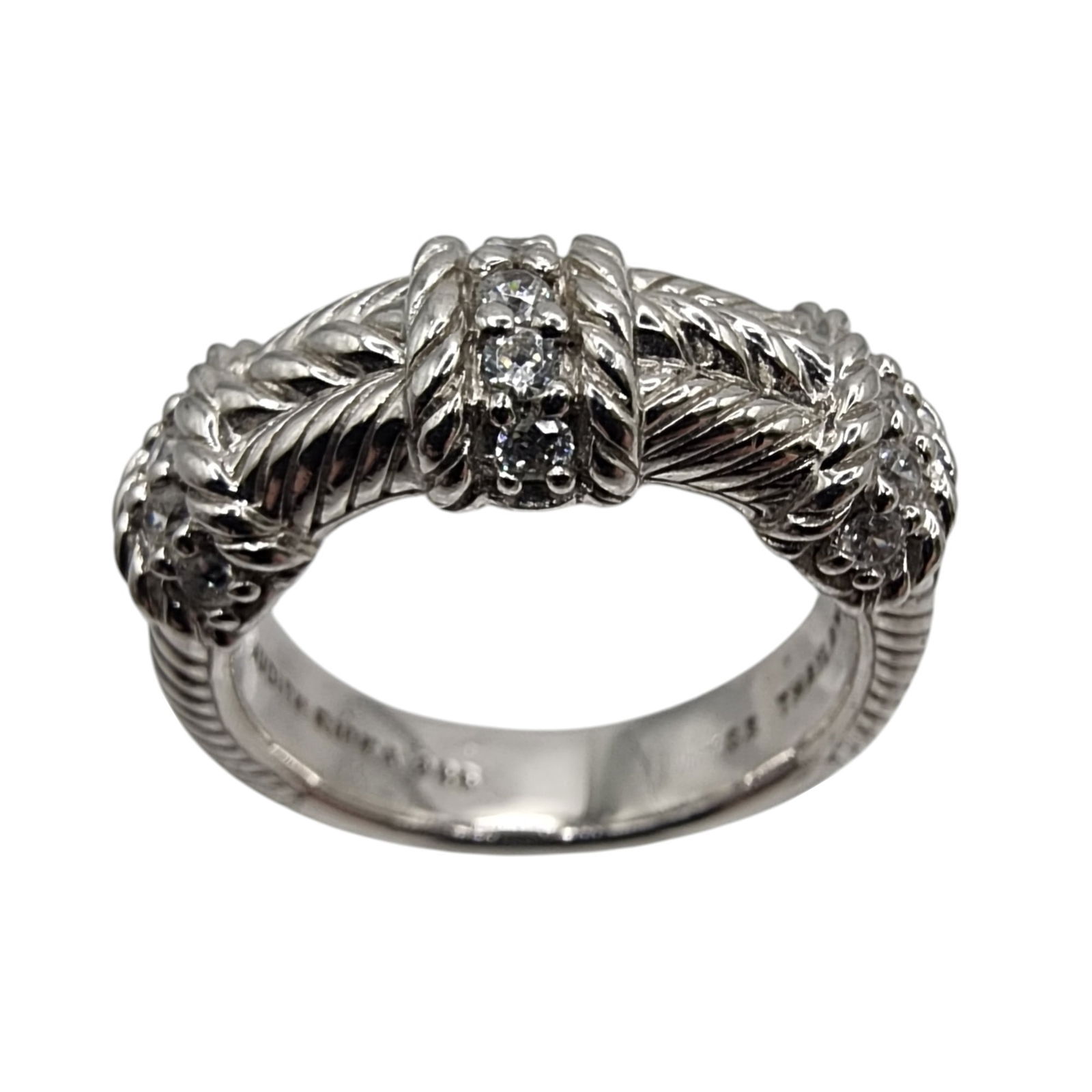 Judith Ripka Sterling Cubic Zirconia Rope Twist Ring Sz 8: Judith Ripka Sterling Cubic Zirconia Cable Twist Ring Sz 8 8.6g
