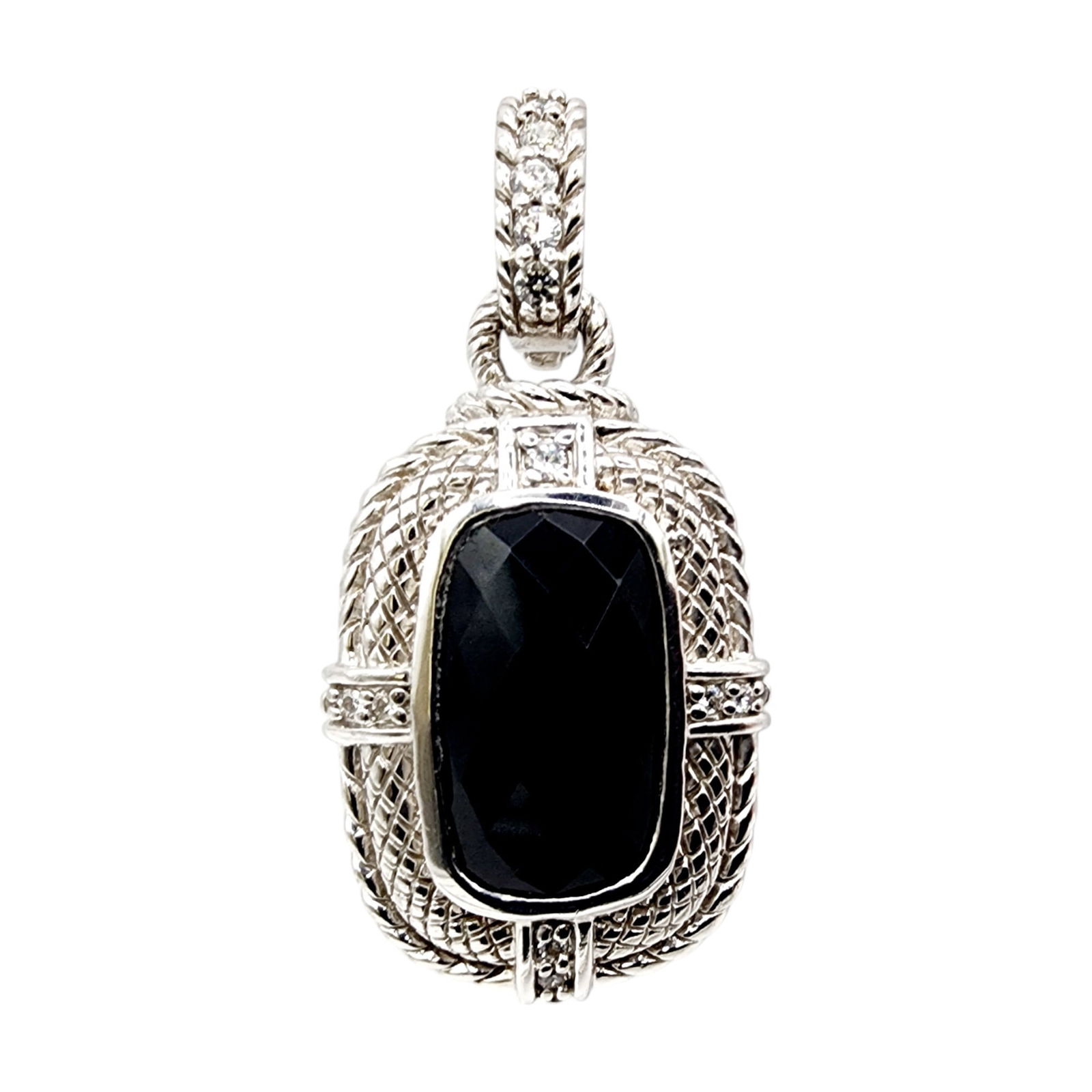 Judith Ripka Sterling Onyx CZ Faceted Pendant: Judith Ripka Sterling Onyx CZ Faceted Pendant 10.8g
