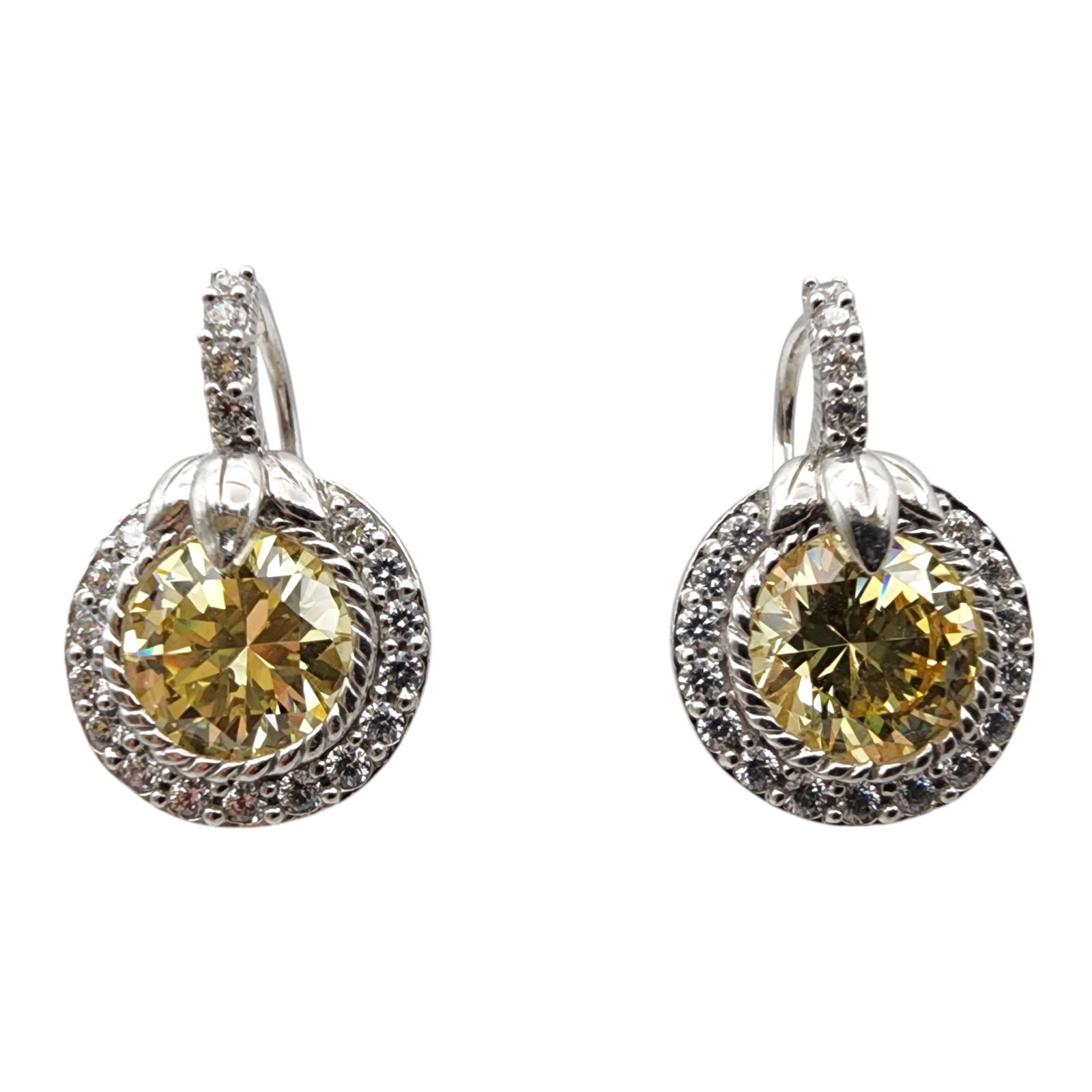 Judith Ripka Sterling Yellow and White Diamonique Lotus Earrings: Judith Ripka Sterling Yellow and White Diamonique Lotus Earrings 9.6g