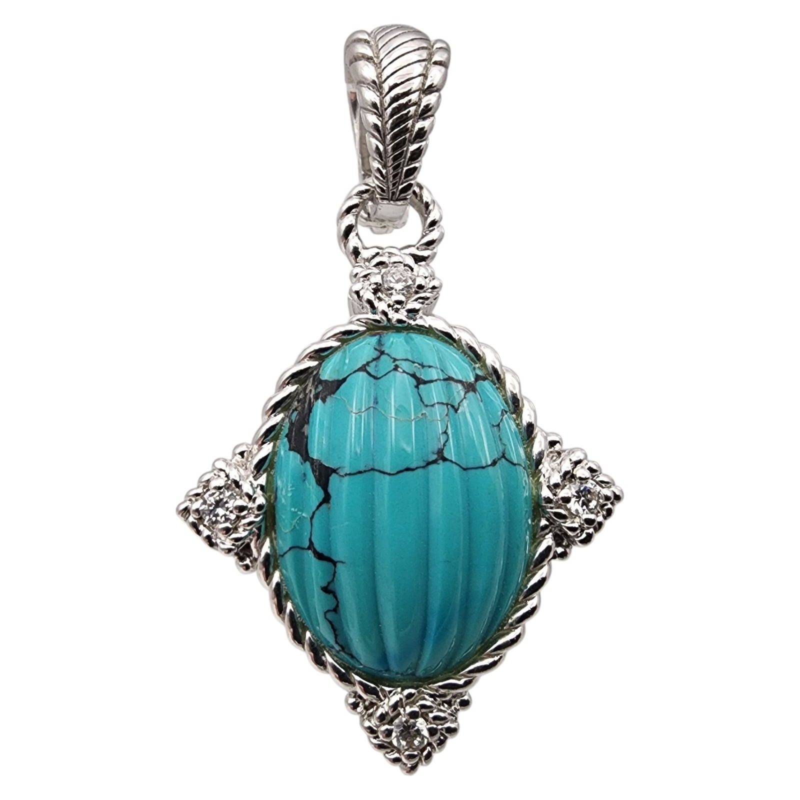 Judith Ripka Sterling Carved Turquoise CZ Pendant: Judith Ripka Sterling Carved Turquoise CZ Pendant 10.9g
