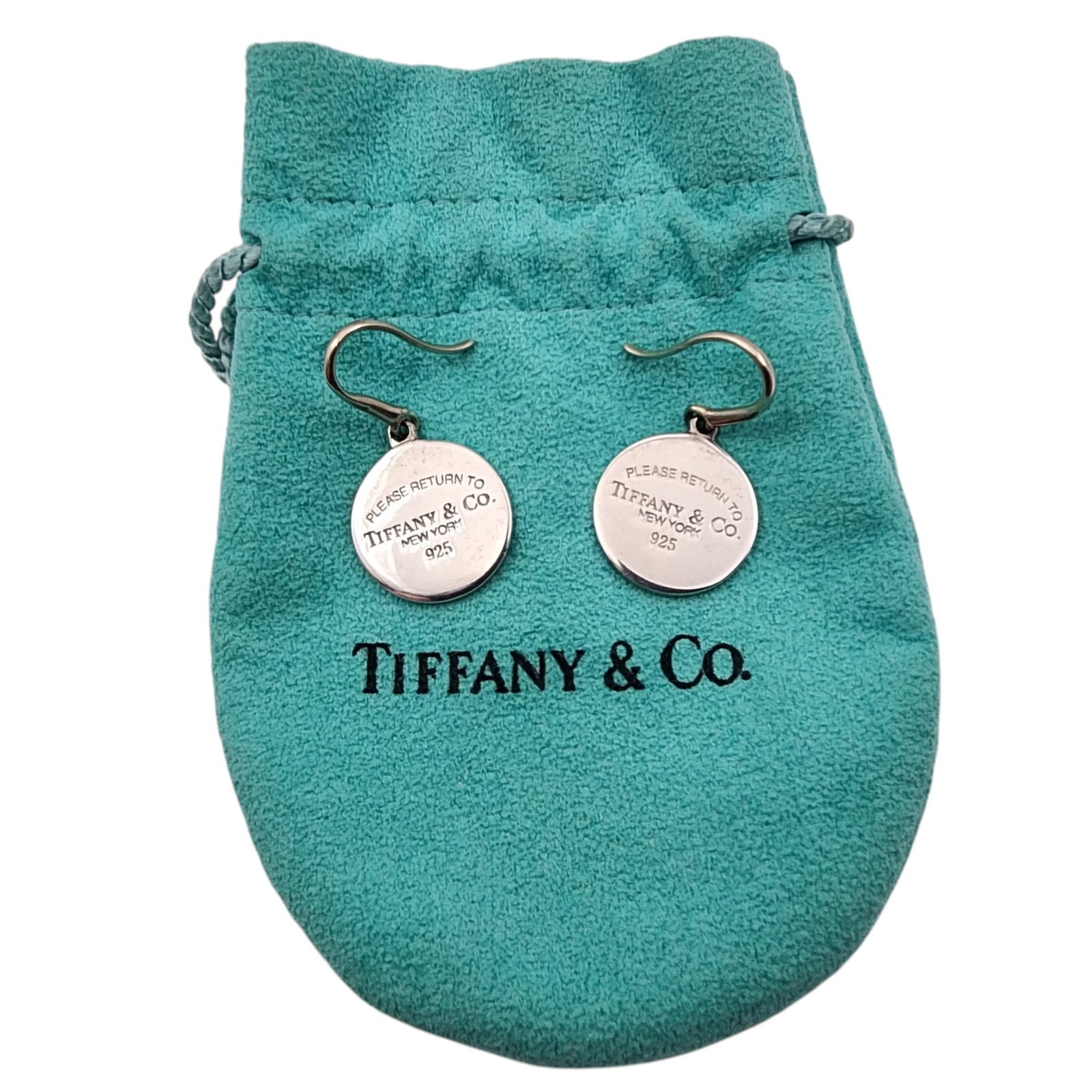 Tiffany & Co. Sterling Return to Tiffany Round Tag Dangle Earrings: Tiffany & Co. Sterling Return to Tiffany Round Tag Dangle Earrings 6.6g, with dust bag