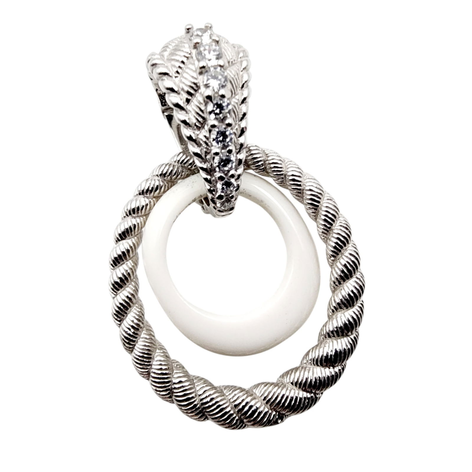 Judith Ripka Sterling Double Cable CZ Oval Pendant: Judith Ripka Sterling Double Cable CZ Oval Pendant 7.5g