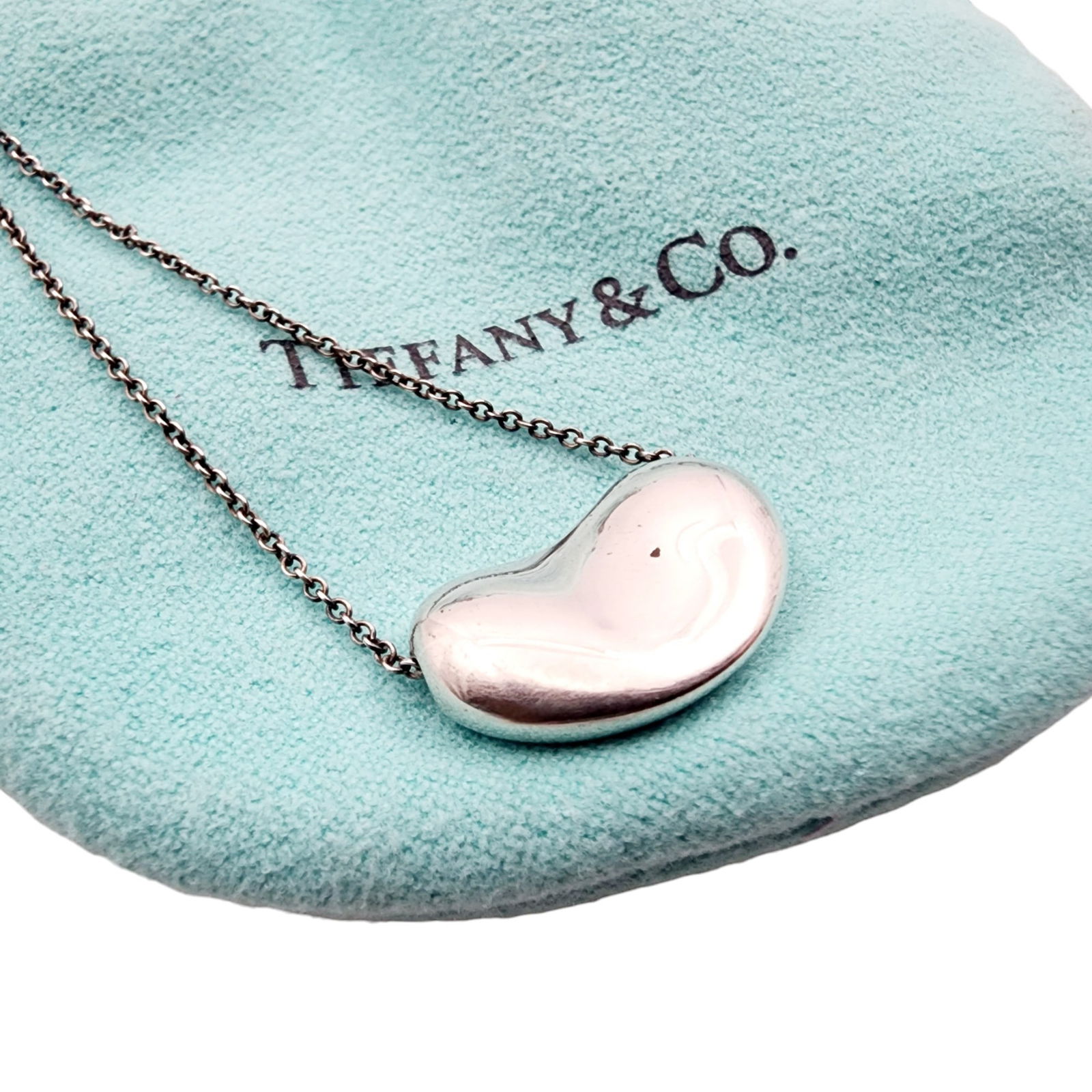 Tiffany & Co. Elsa Peretti Sterling Bean Pendant Necklace: Tiffany & Co. Elsa Peretti Sterling Bean Pendant Necklace 8g