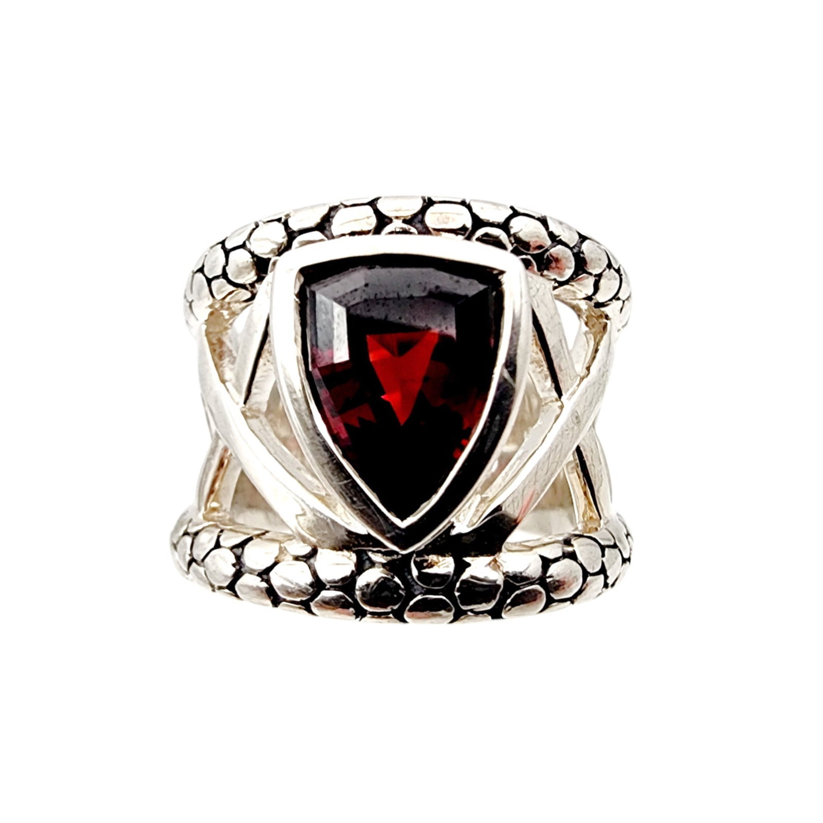 Michael Dawkins Sterling Garnet Pebble Wide Band Ring Sz 7: Michael Dawkins Sterling Garnet Pebble Wide Band Ring Sz 7 13.4g