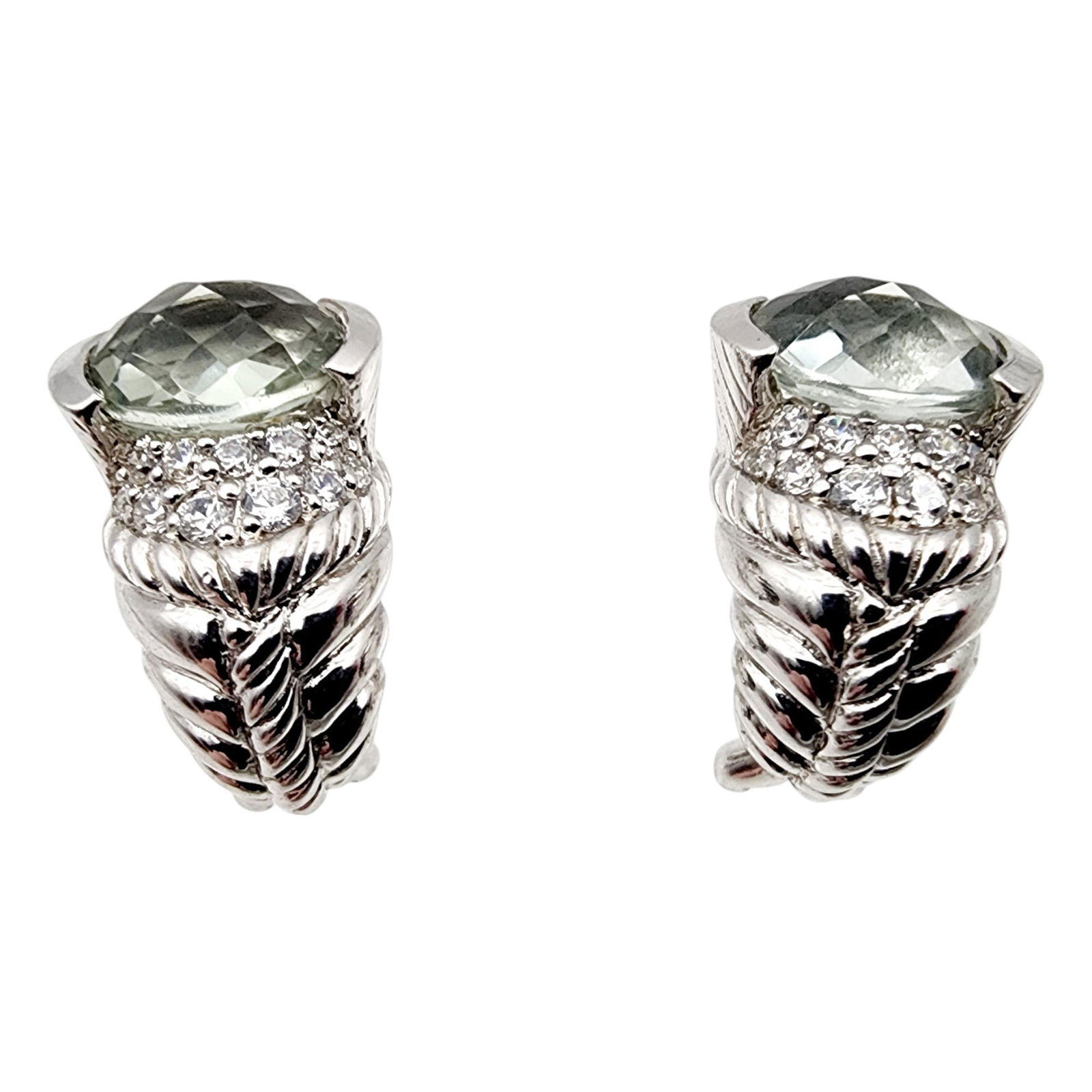 Judith Ripka Sterling Prasiolite CZ Sculpted Earrings: Judith Ripka Sterling Prasiolite CZ Sculpted Earrings 10.4g