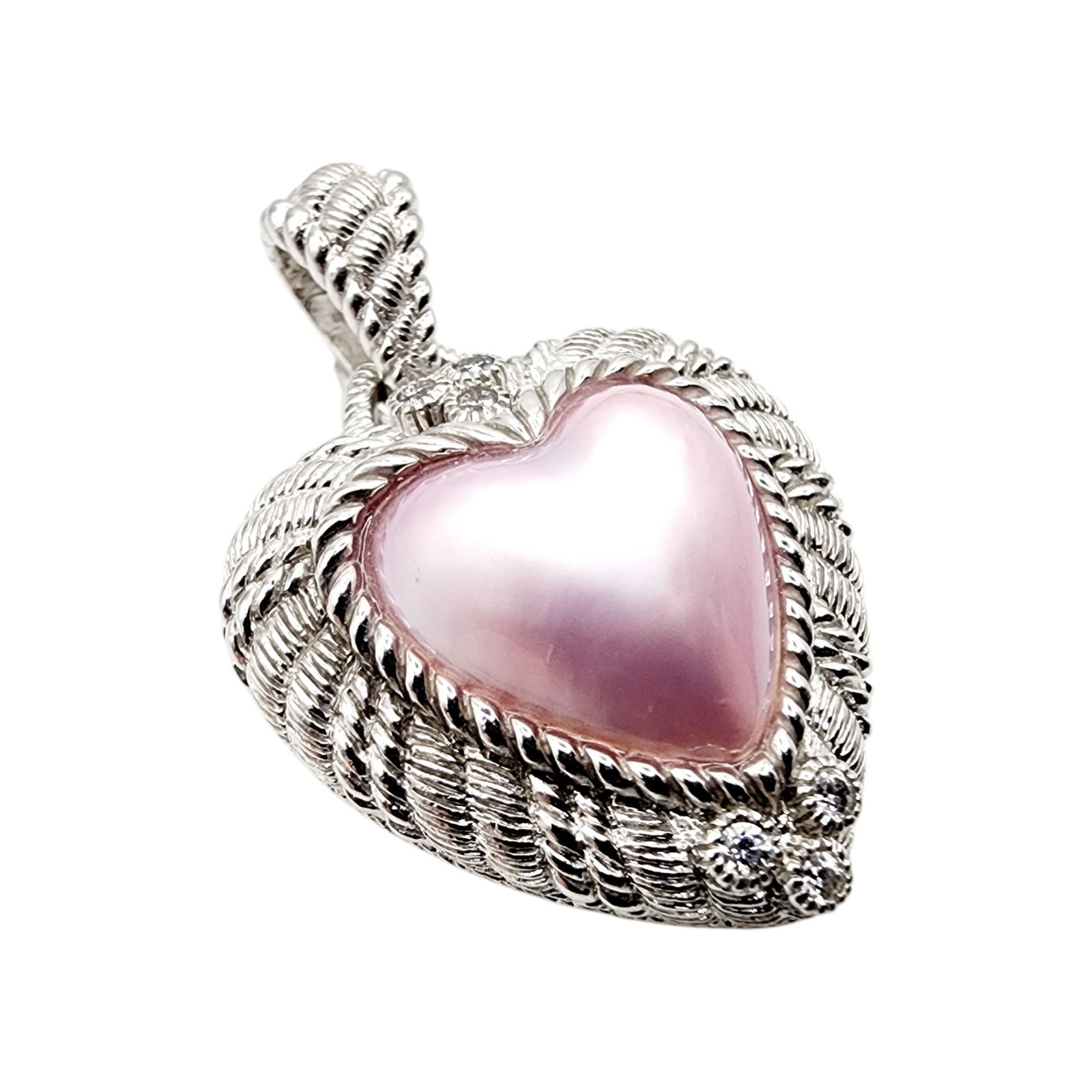 Judith Ripka Sterling Mother of Pearl CZ Heart Pendant: Judith Ripka Sterling Mother of Pearl CZ Heart Pendant 9.6g