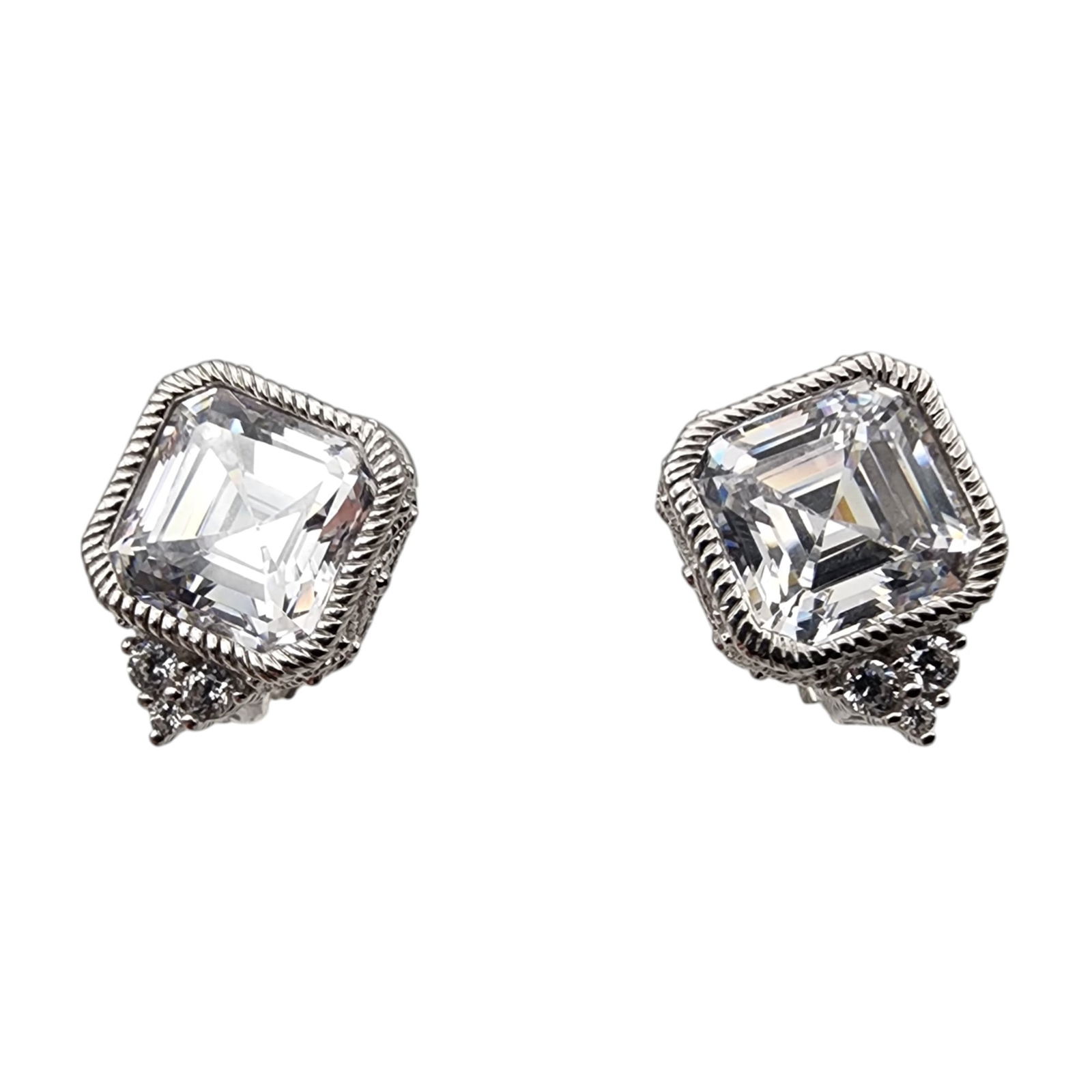 Judith Ripka Sterling Diamonique CZ Square Cut Earrings: Judith Ripka Sterling Diamonique CZ Square Cut Earrings 6.6g