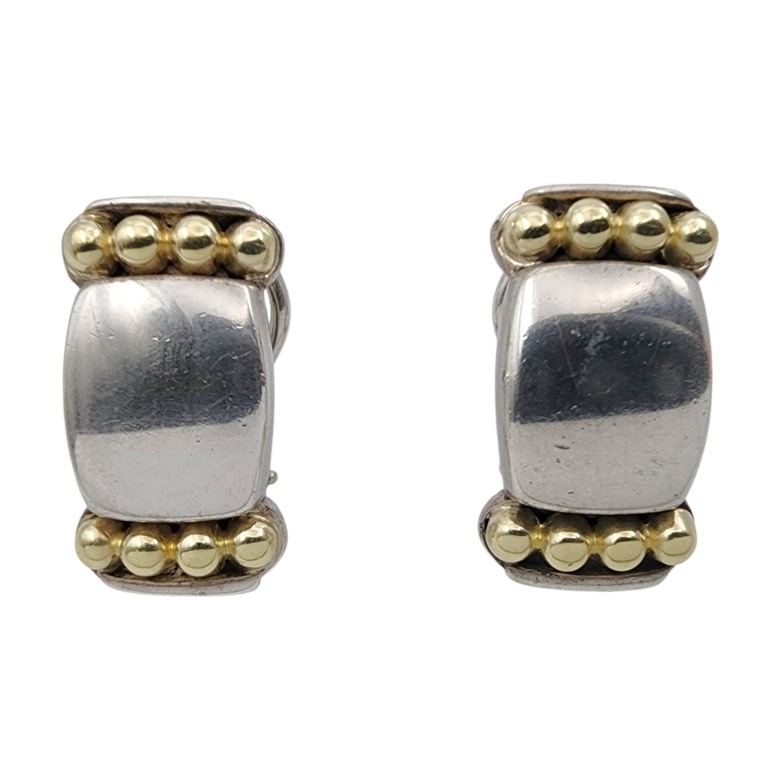 Lagos Caviar 18k Gold Sterling Bar Omega Earrings: Lagos Caviar 18k Gold Sterling Bar Omega Earrings 12.5g