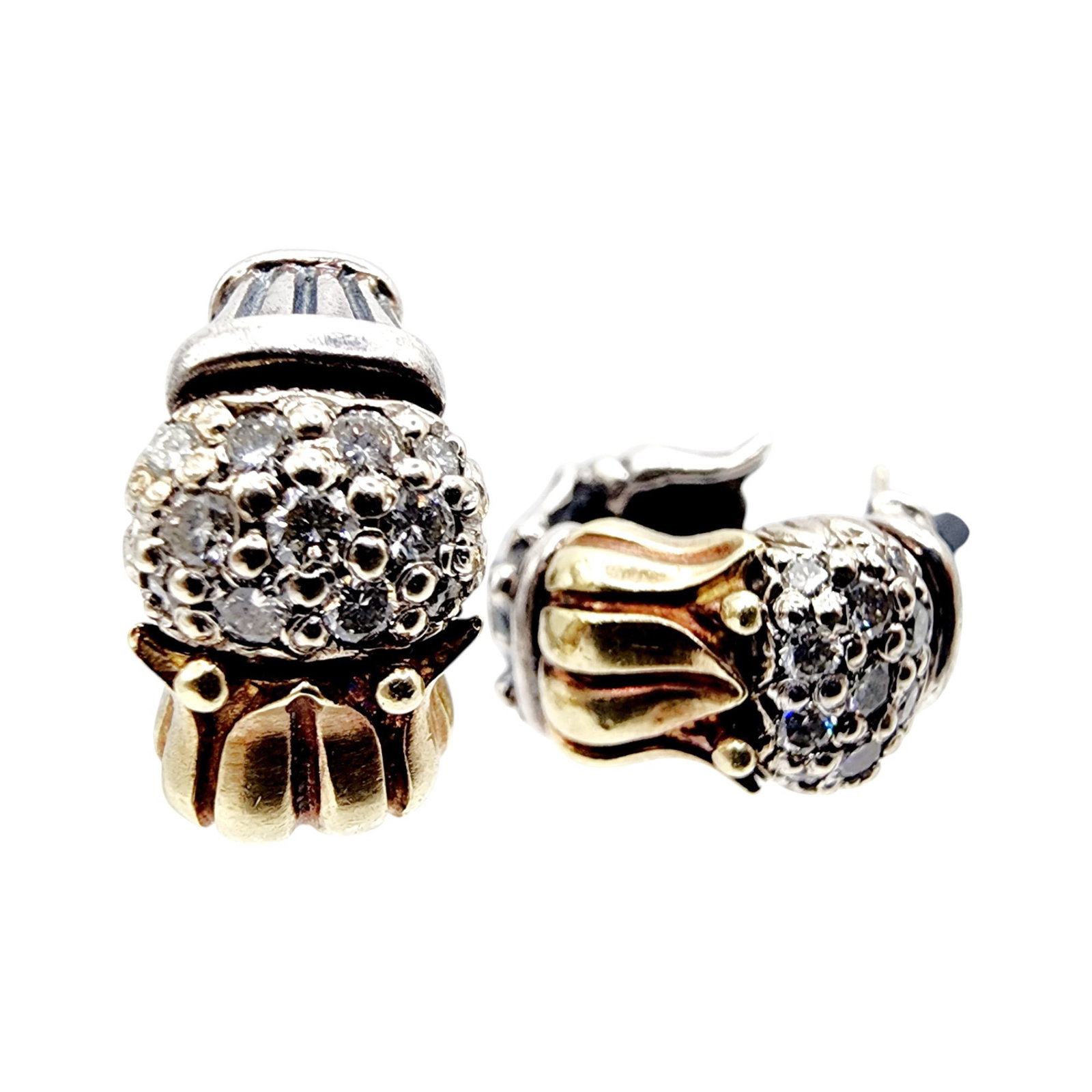 Lagos Caviar 18kt Gold and Sterling Arcadian Tulip Diamond Earrings: Lagos Caviar 18kt Gold and Sterling Arcadian Tulip Diamond Earrings 14.5g